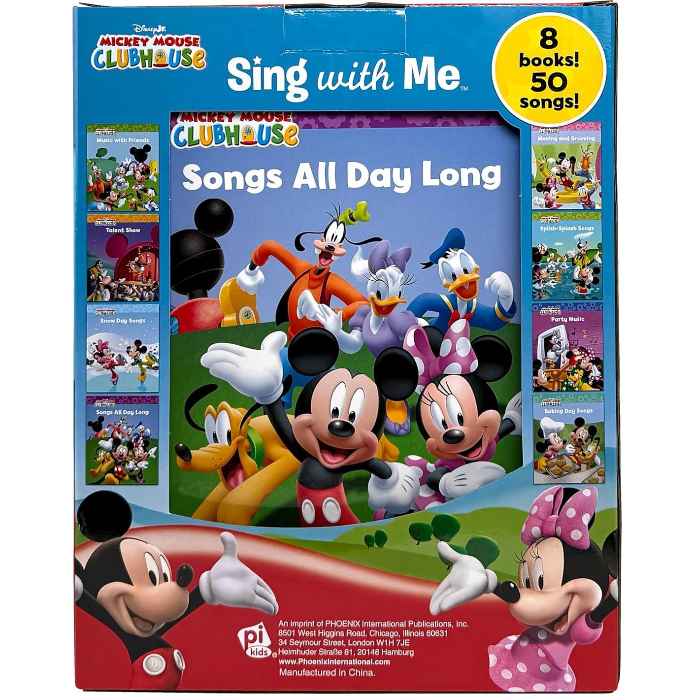 Disney Junior Mickey Mouse Clubhouse - Sing with Me 8-Book Library and Sing-Along Music Player - Minnie Mouse, Daisy Duck, Donald Duck, Pluto, and Goofy - PI Kids
