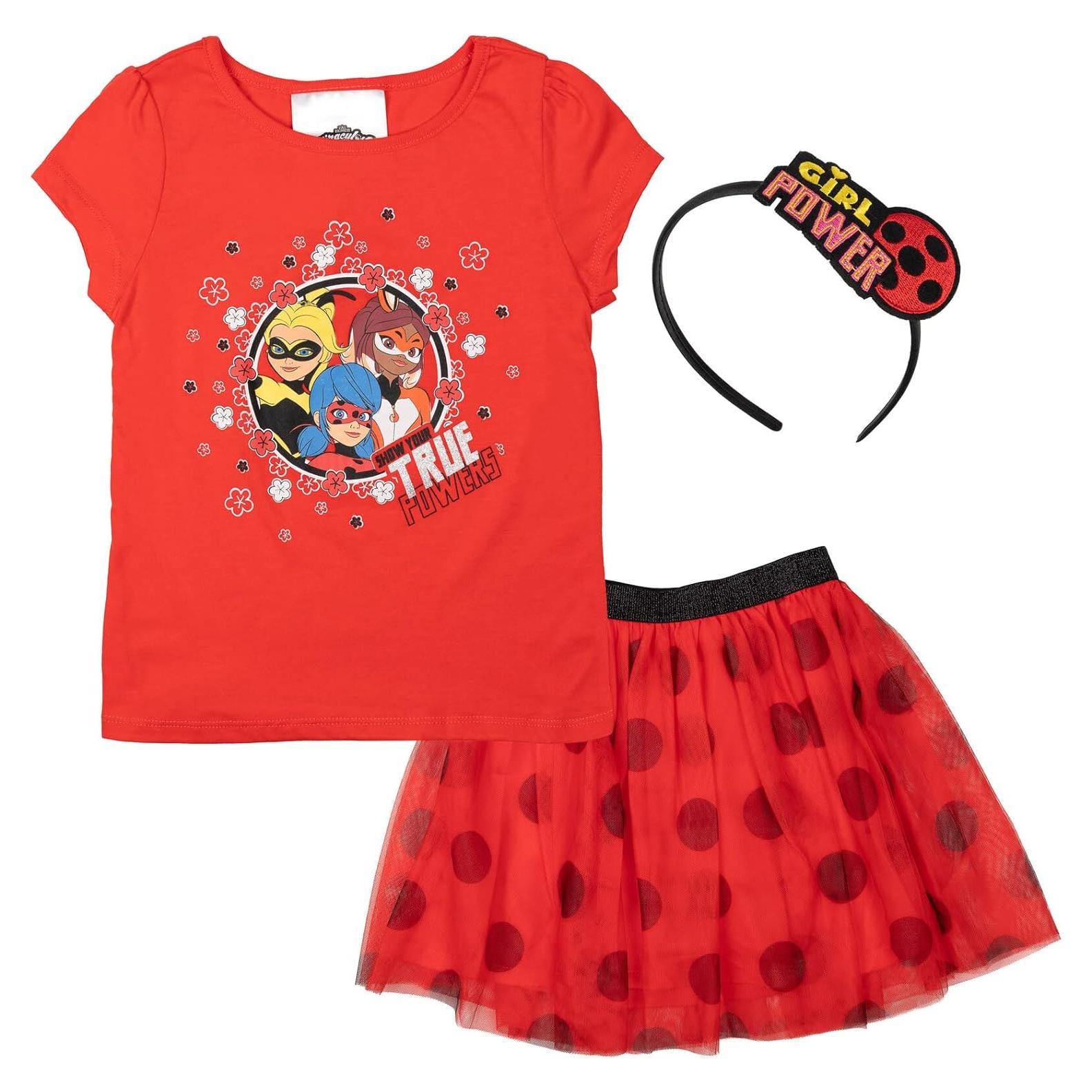 Conjunto 3 piezas Miraculous: camiseta, falda y diadema 6-6X