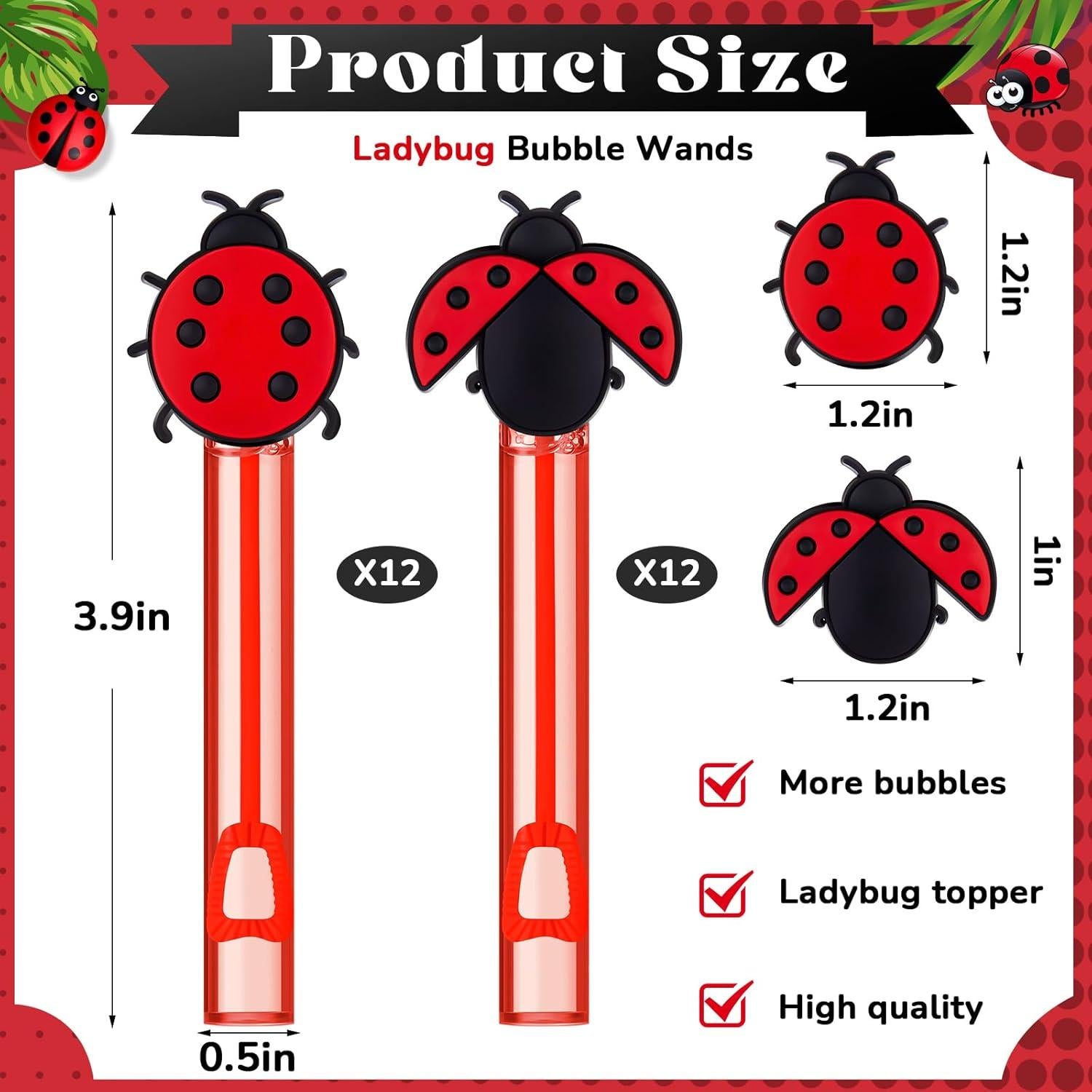 24 Varitas de Burbujas de Mariquita para Fiesta - Seenelling