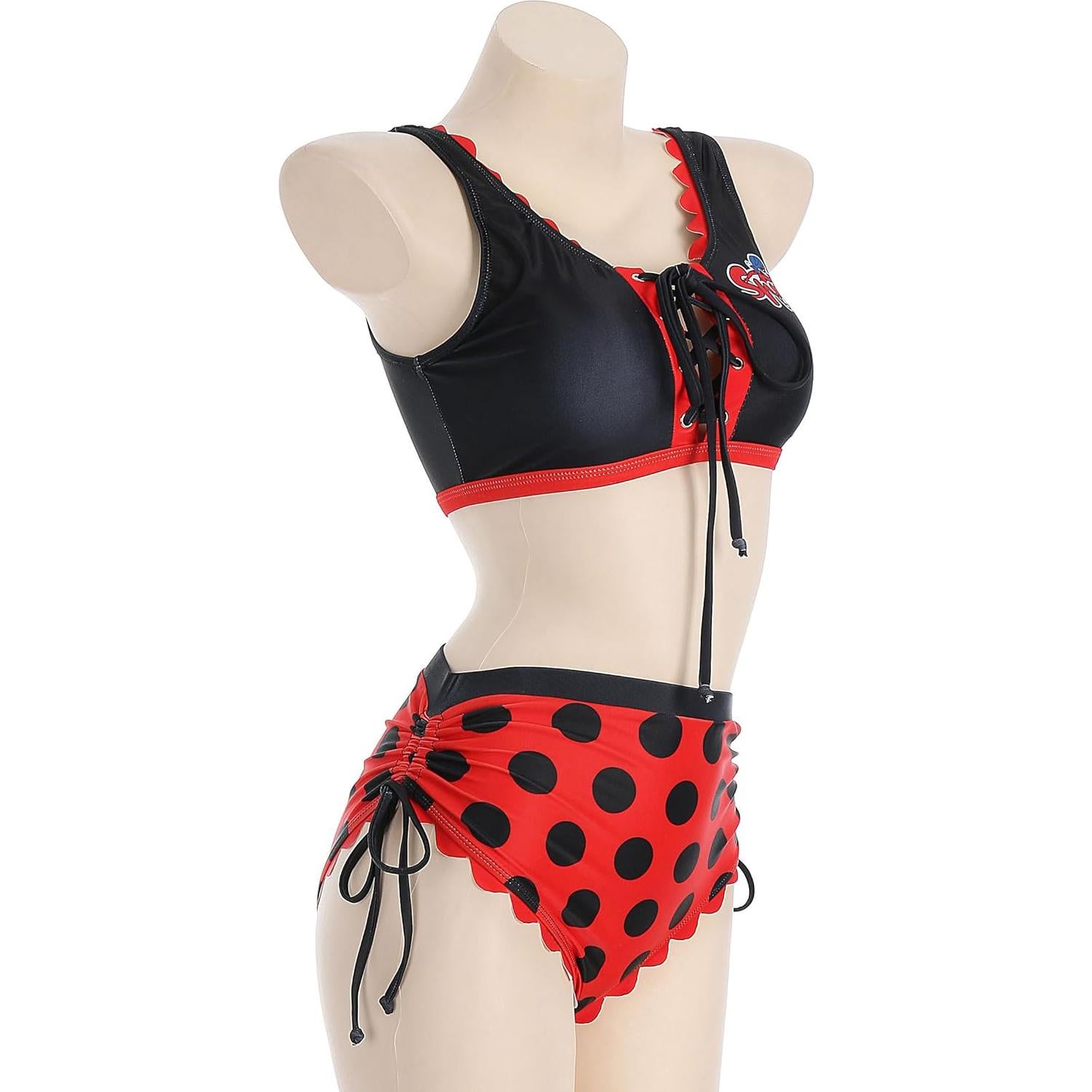 Traje de Baño de Dos Piezas Micotaku Ladybug Mujeres Rojo Negro
