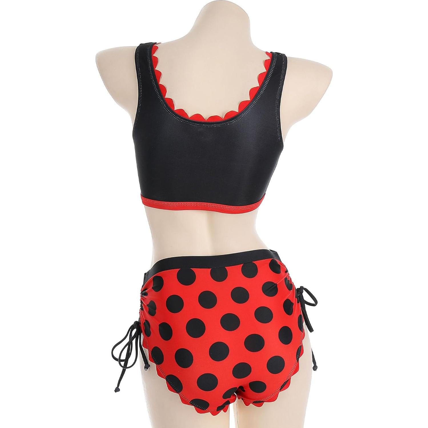 Traje de Baño de Dos Piezas Micotaku Ladybug Mujeres Rojo Negro