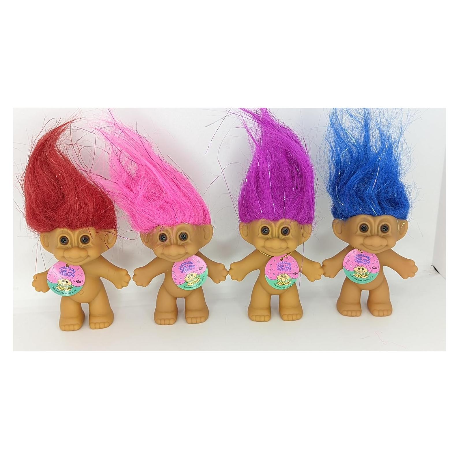 Figura de Bingo Troll de Pelo Brillante Russ 7.6 cm Lote de 4