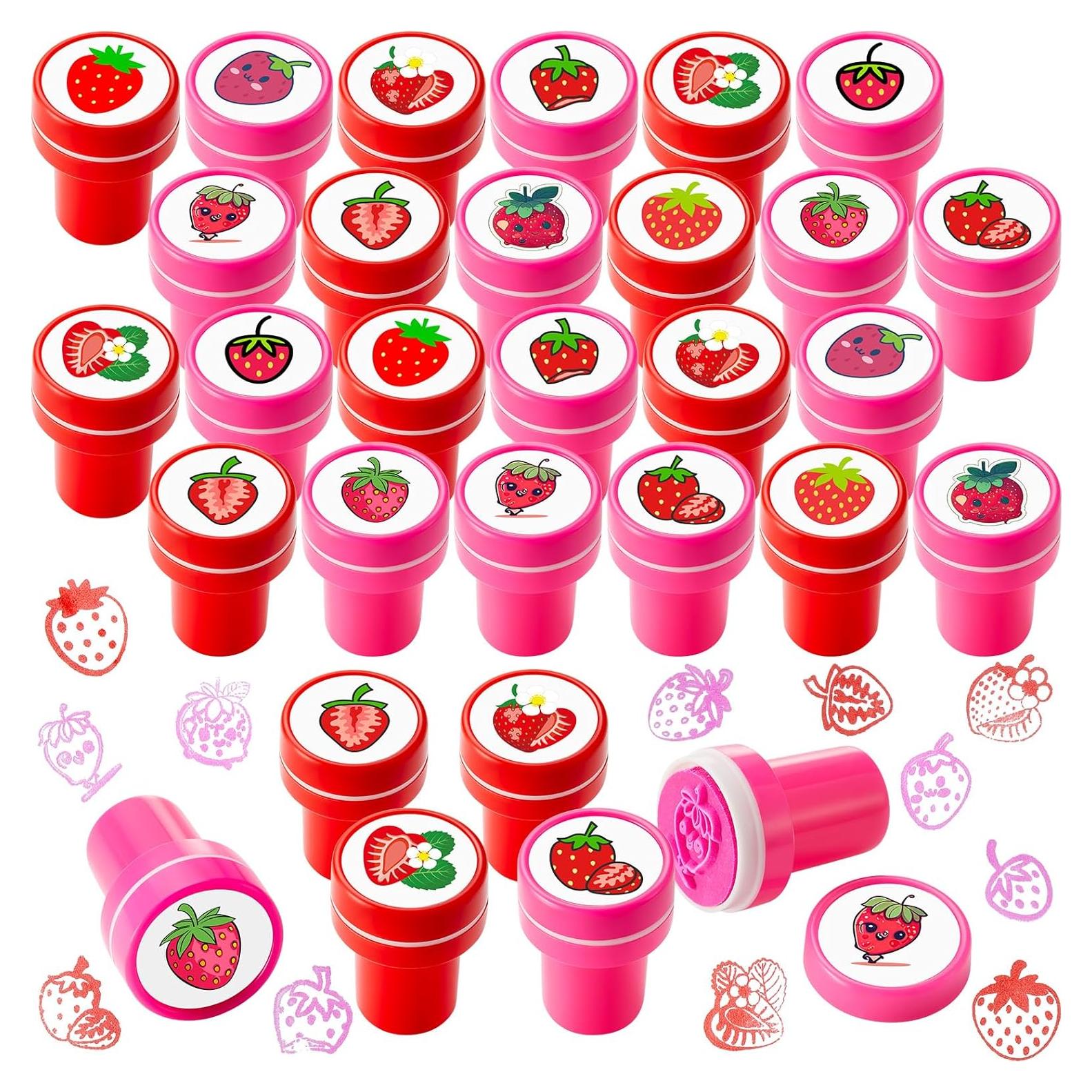 24 Sellos Mini de Fresa MotiMind para Fiesta y Aula