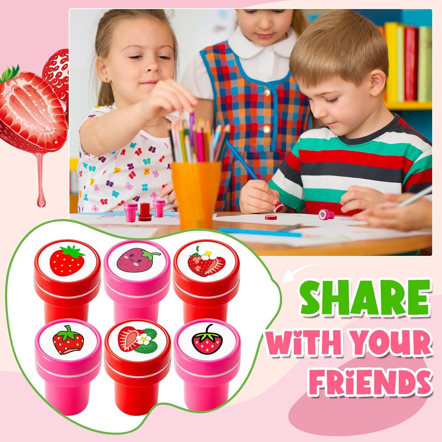 24 Sellos Mini de Fresa MotiMind para Fiesta y Aula