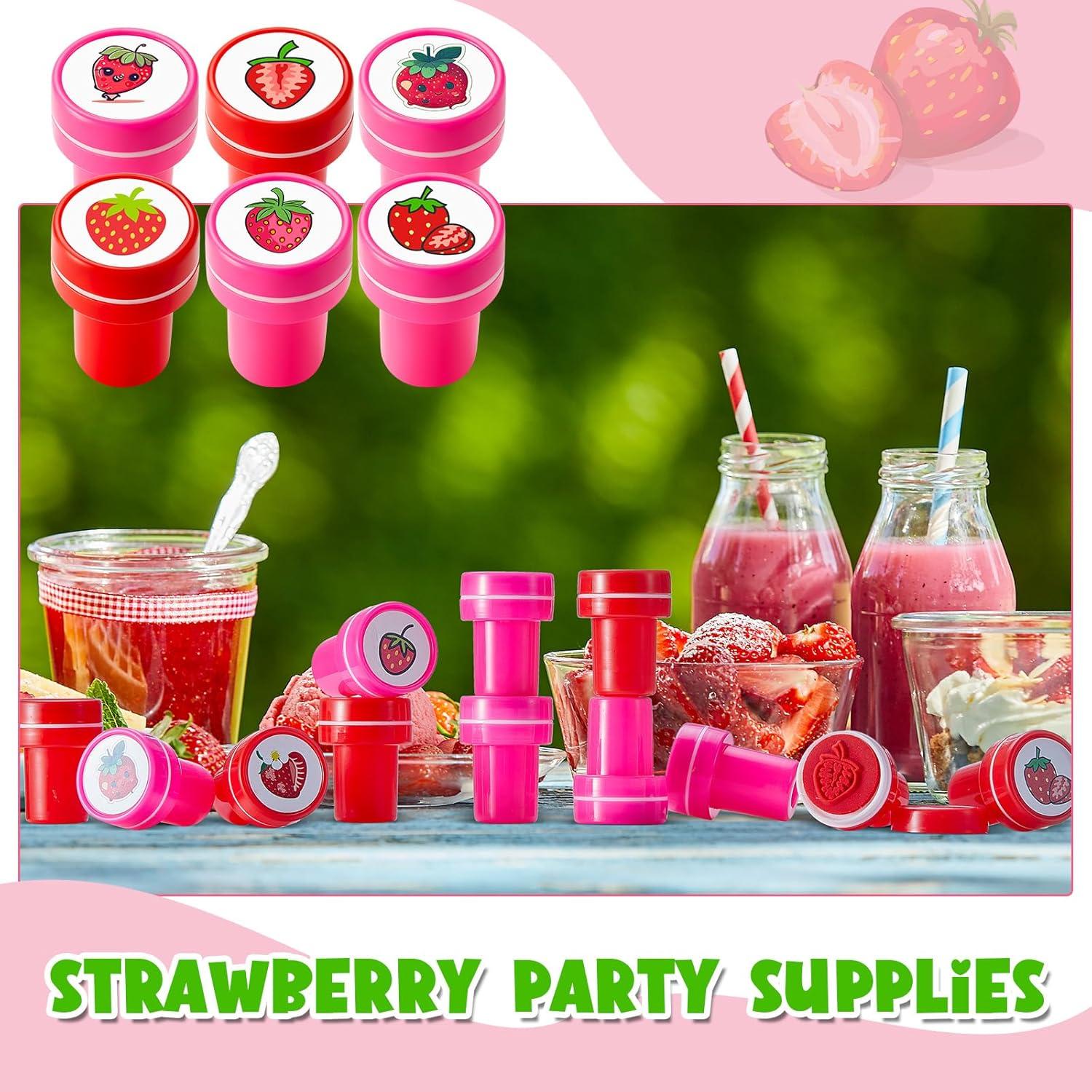 24 Sellos Mini de Fresa MotiMind para Fiesta y Aula