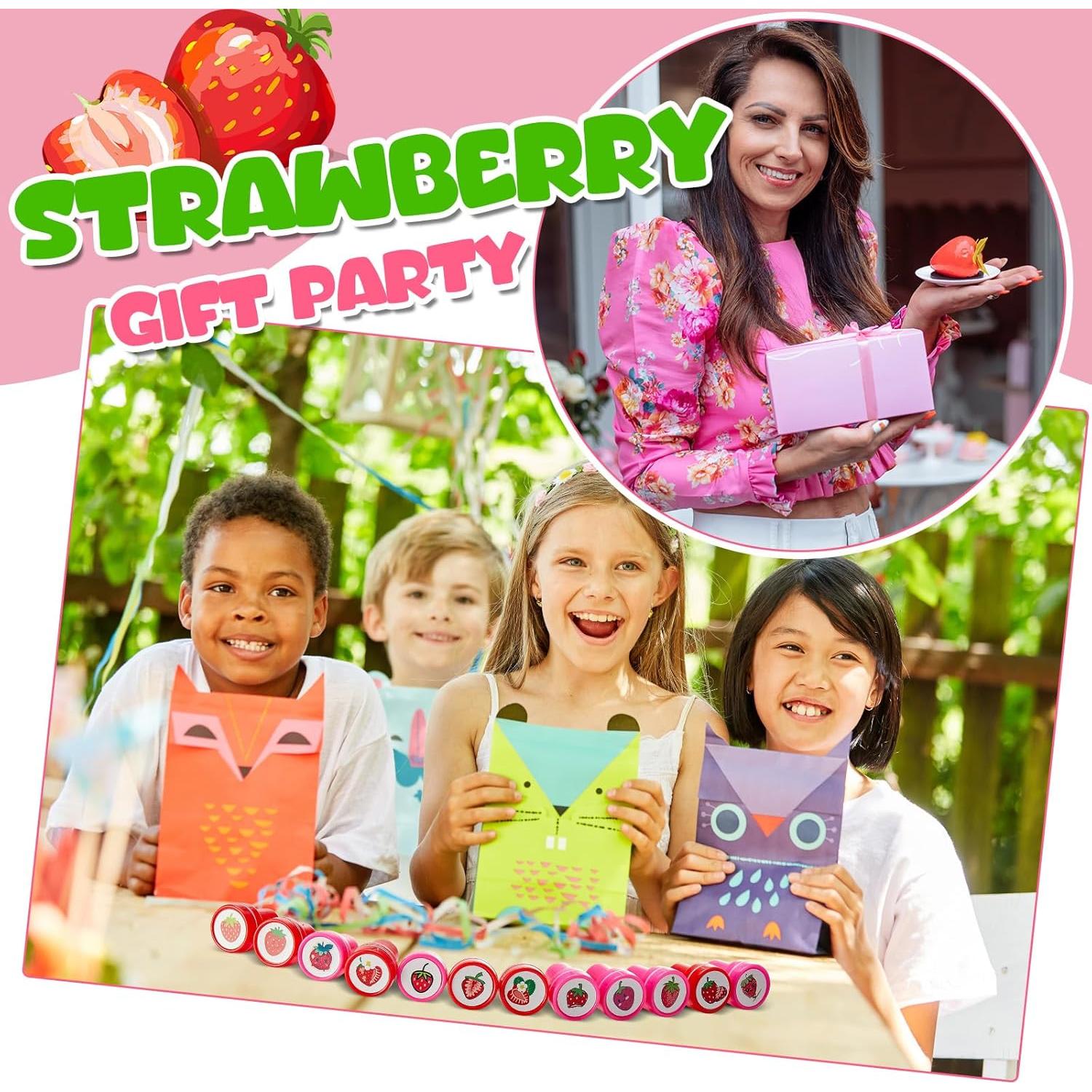 24 Sellos Mini de Fresa MotiMind para Fiesta y Aula