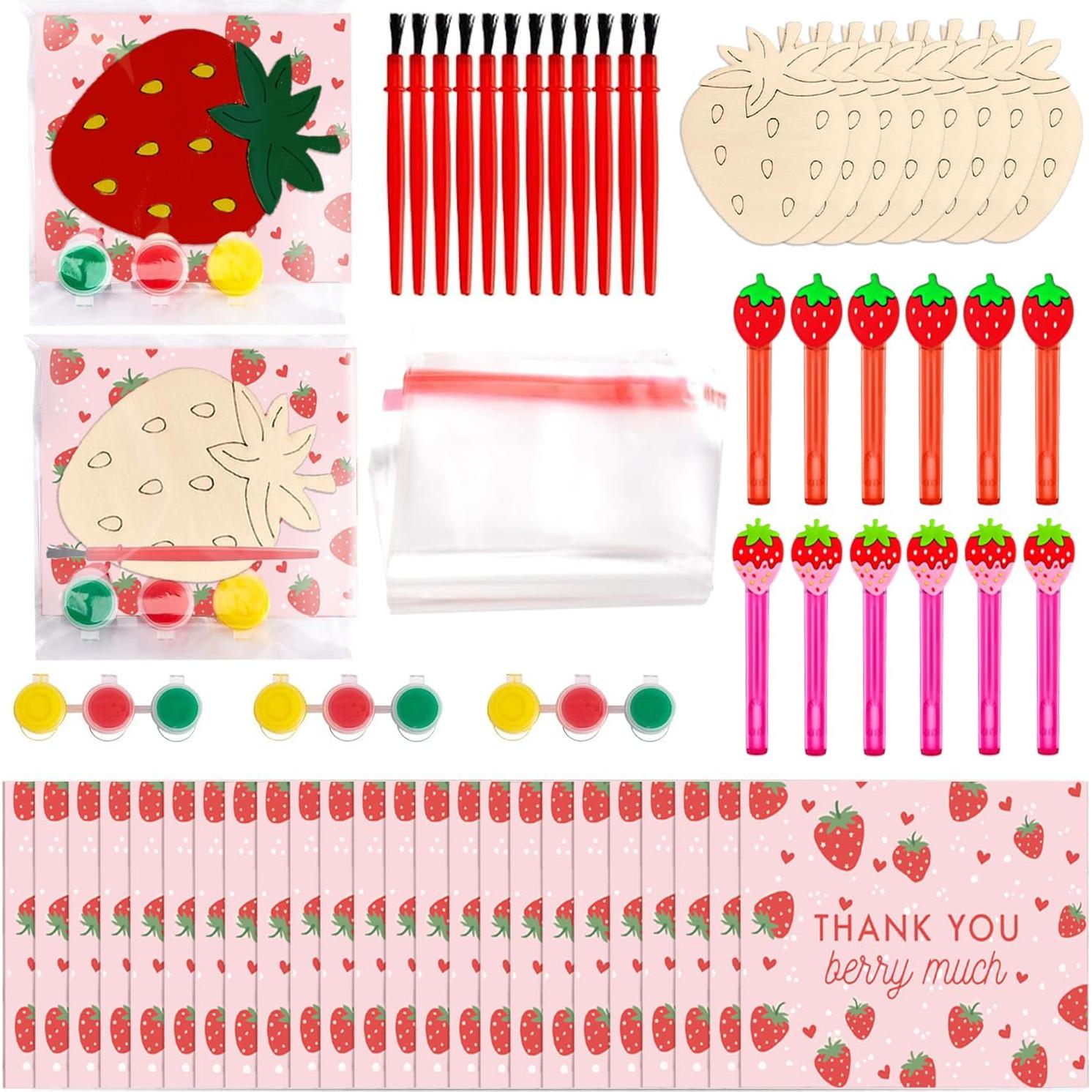 Kit de Pintura de Madera Jengaer Fresa - 12 Piezas para Fiesta