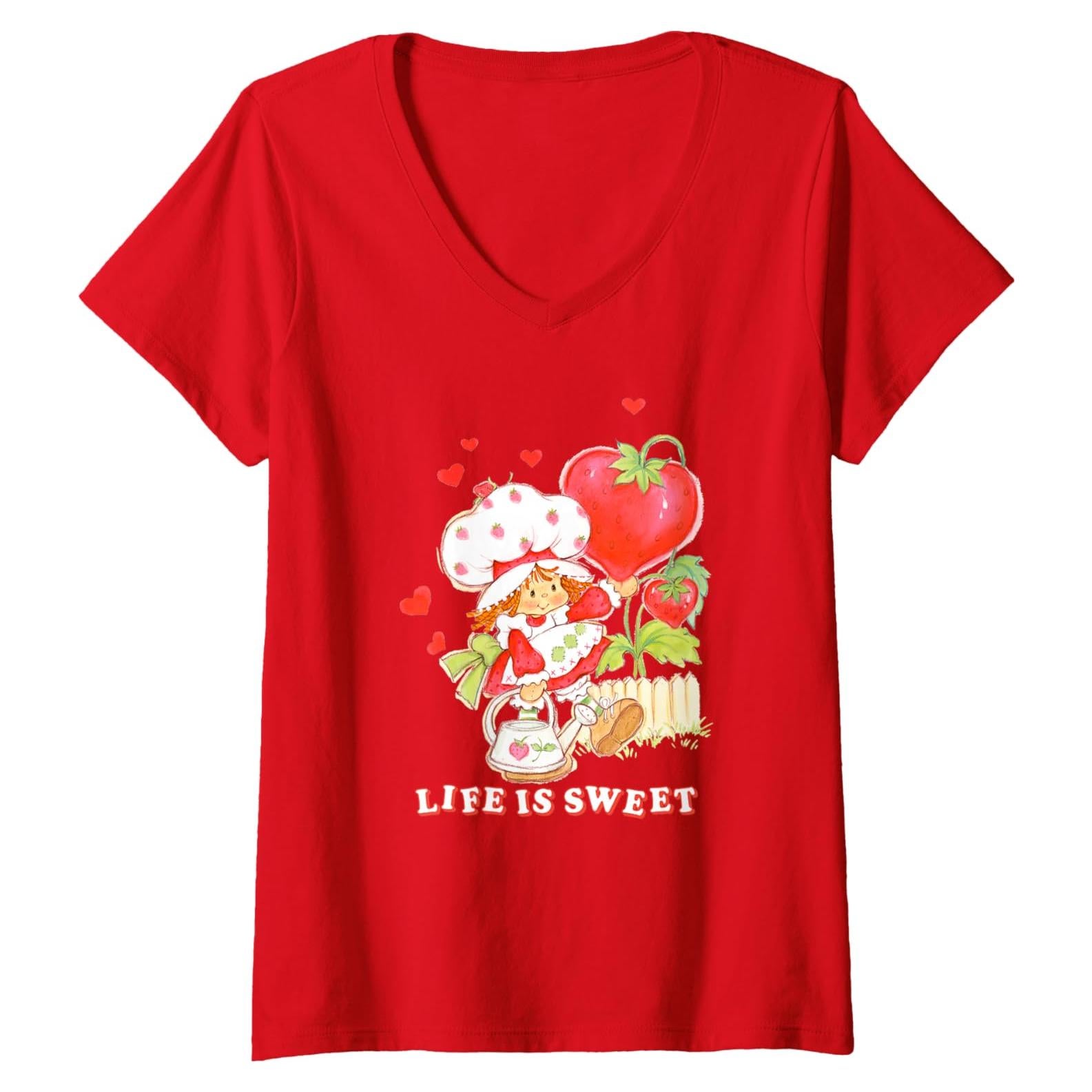 Camiseta V-Cuello Mujer Strawberry Shortcake Diseño Fresa