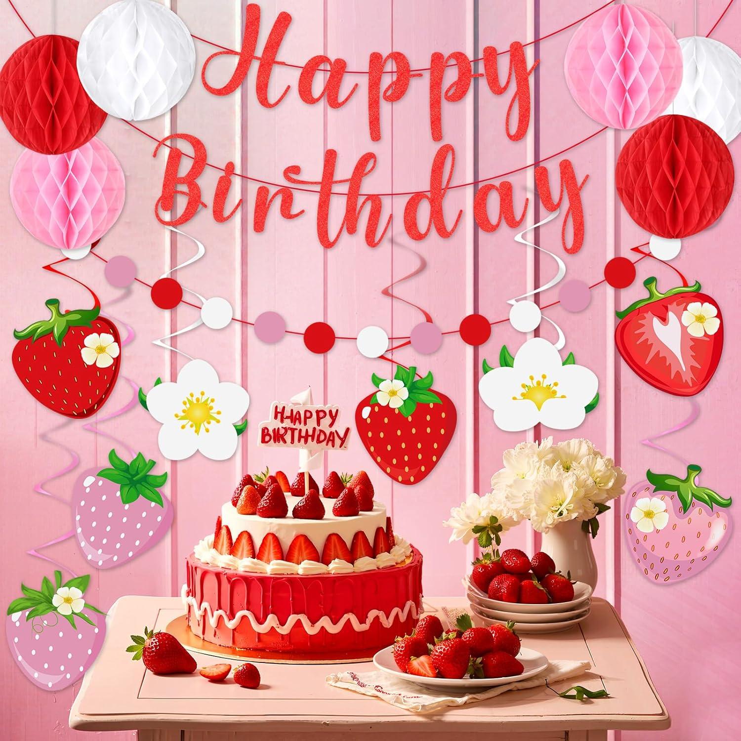 Decoraciones de Fiesta de Cumpleaños Fresa Peconal - 1er Cumpleaños