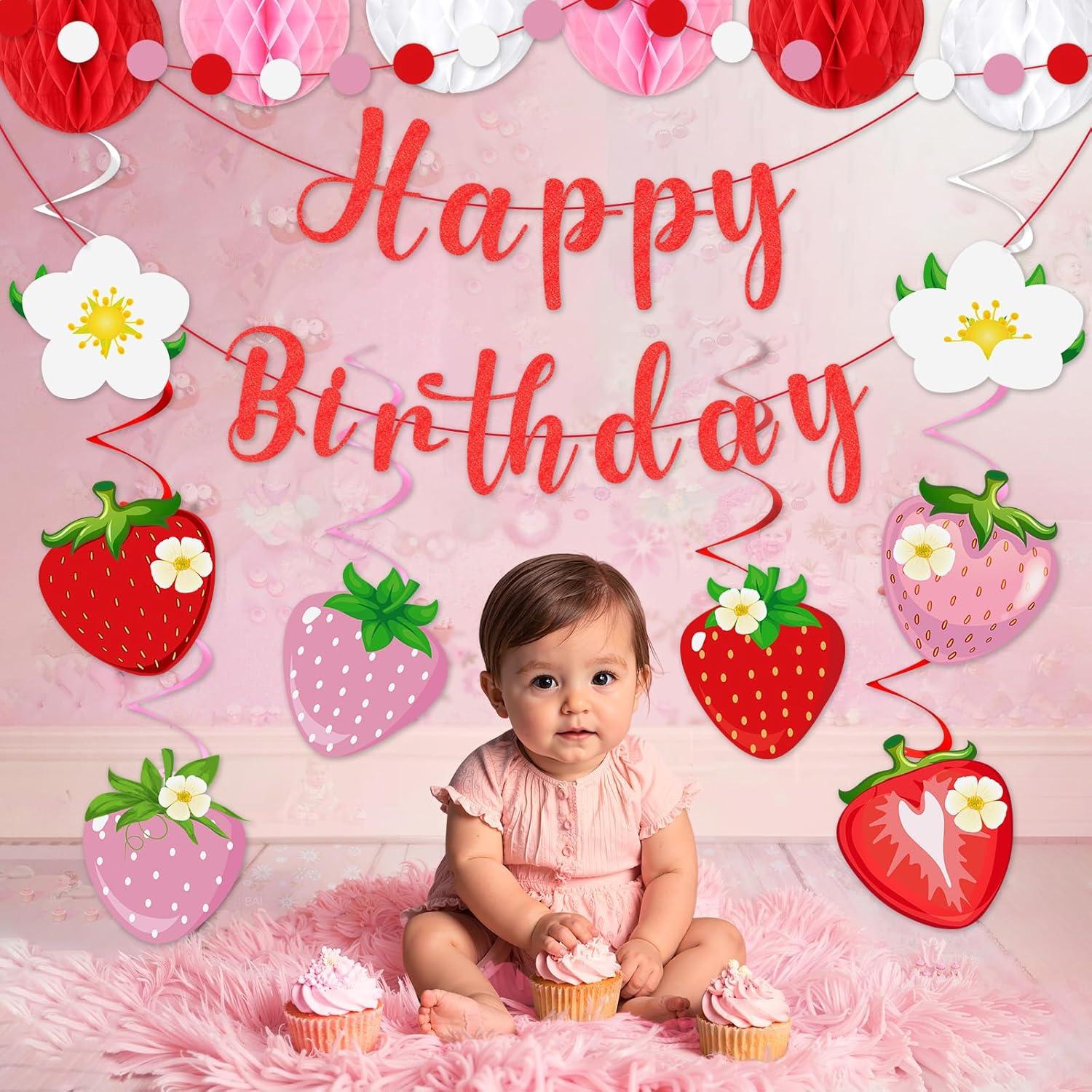 Decoraciones de Fiesta de Cumpleaños Fresa Peconal - 1er Cumpleaños