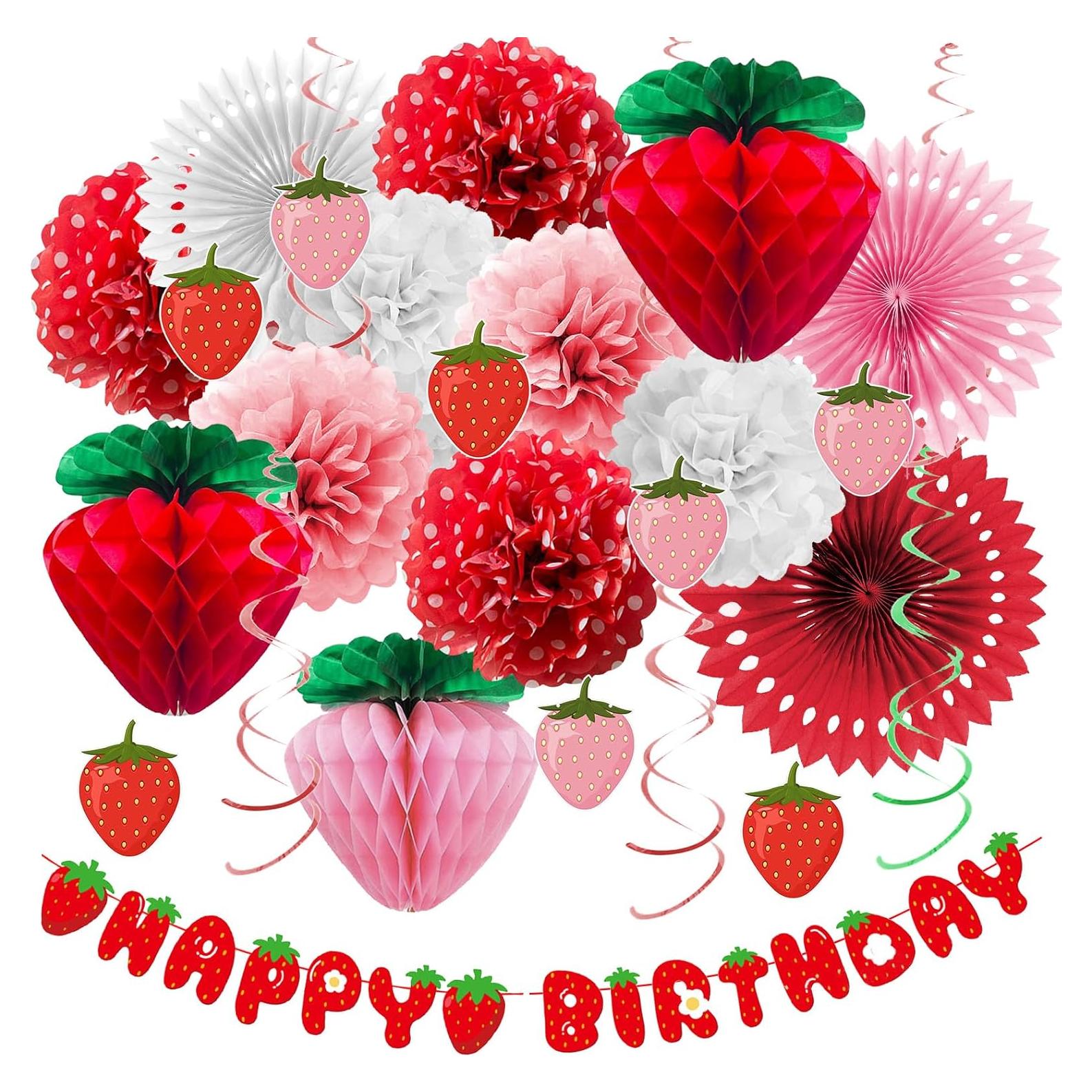 Decoraciones de Cumpleaños Fresa Lasocy - 1 Set Completo
