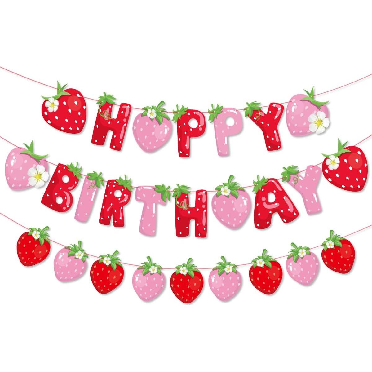 Decoraciones de Fiesta de Cumpleaños de Fresa SnowCow - Banner y Adornos