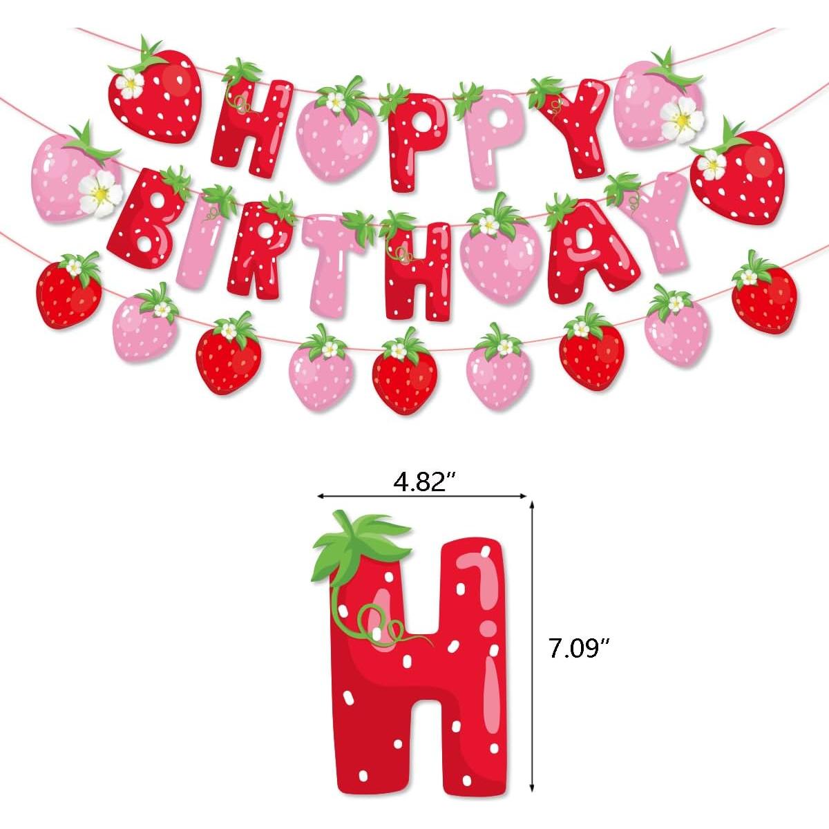 Decoraciones de Fiesta de Cumpleaños de Fresa SnowCow - Banner y Adornos