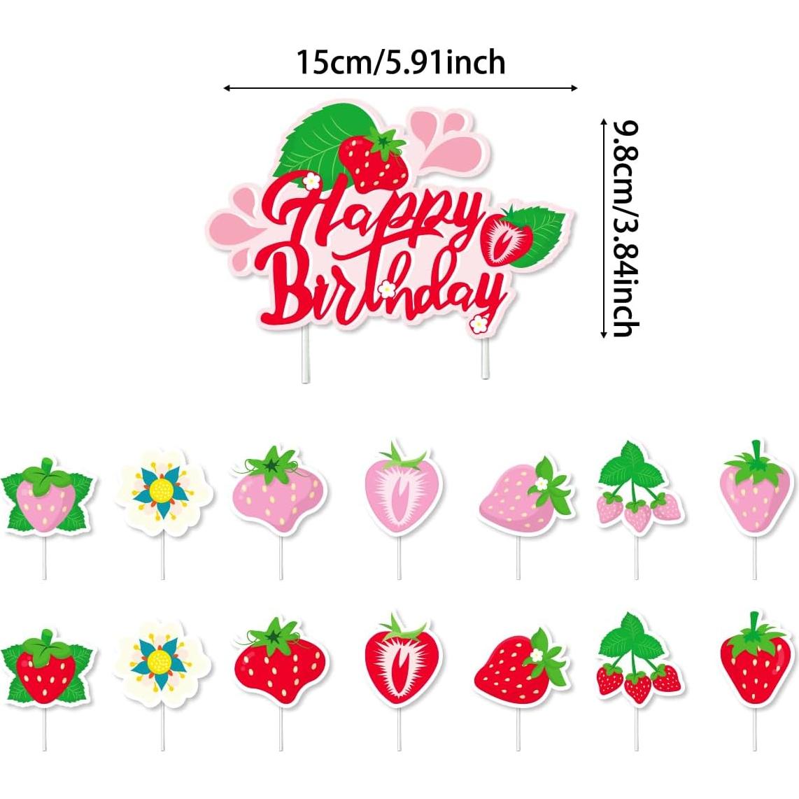 Decoraciones de Fiesta de Cumpleaños de Fresa SnowCow - Banner y Adornos