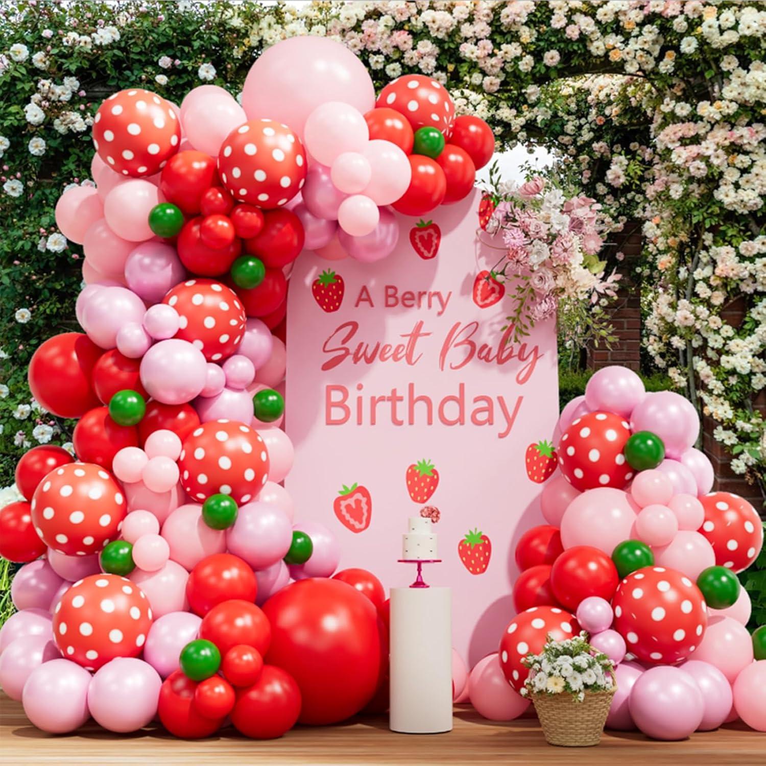 Kit Arco de Globos de Fresa Wecepar - 137 Piezas para Fiesta