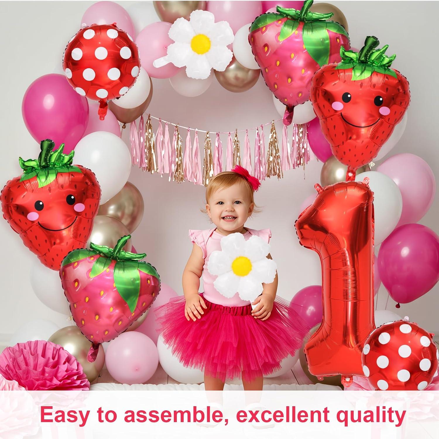 Kit de Globos de Fiesta Tinoaly 9 Piezas Fresa 1er Cumpleaños
