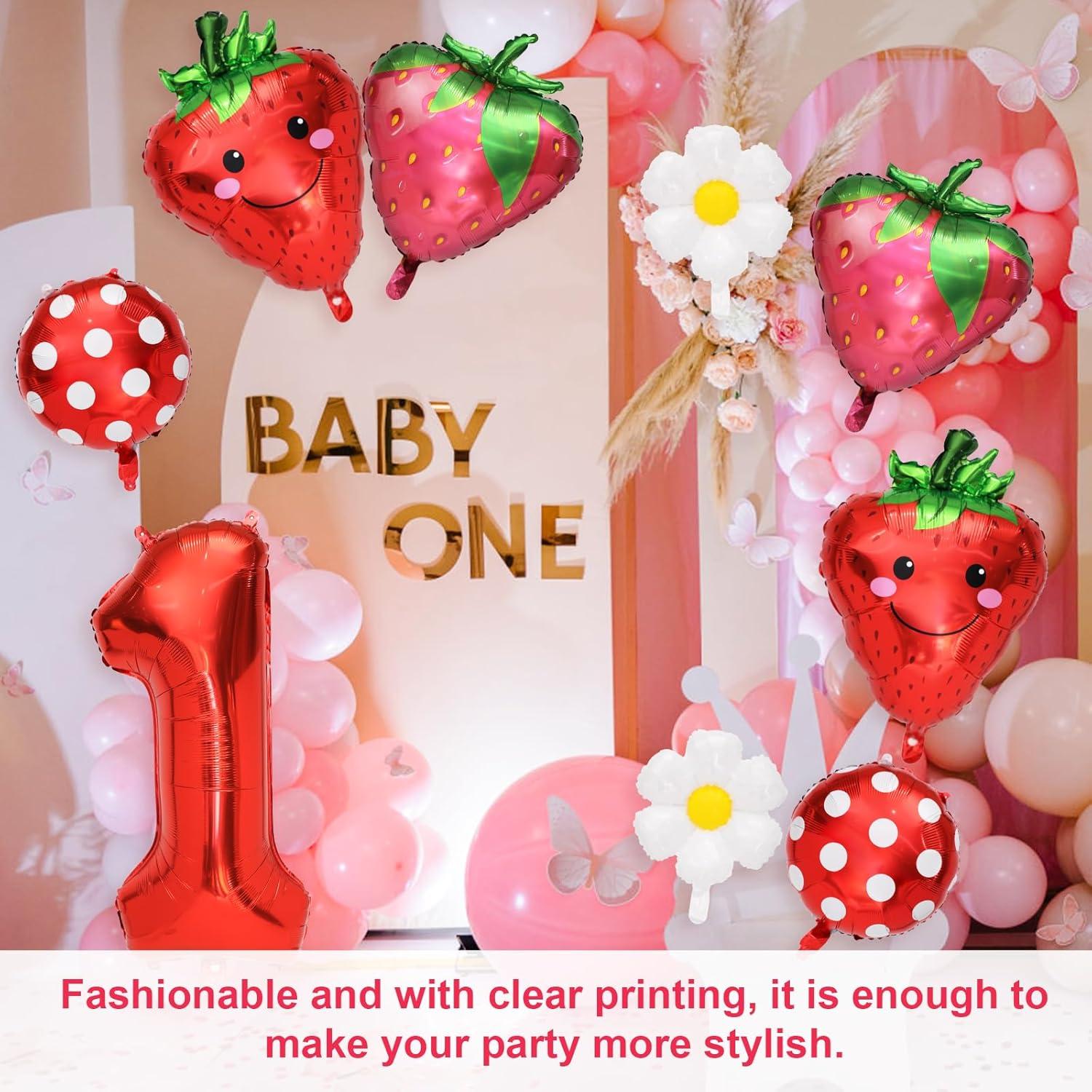 Kit de Globos de Fiesta Tinoaly 9 Piezas Fresa 1er Cumpleaños