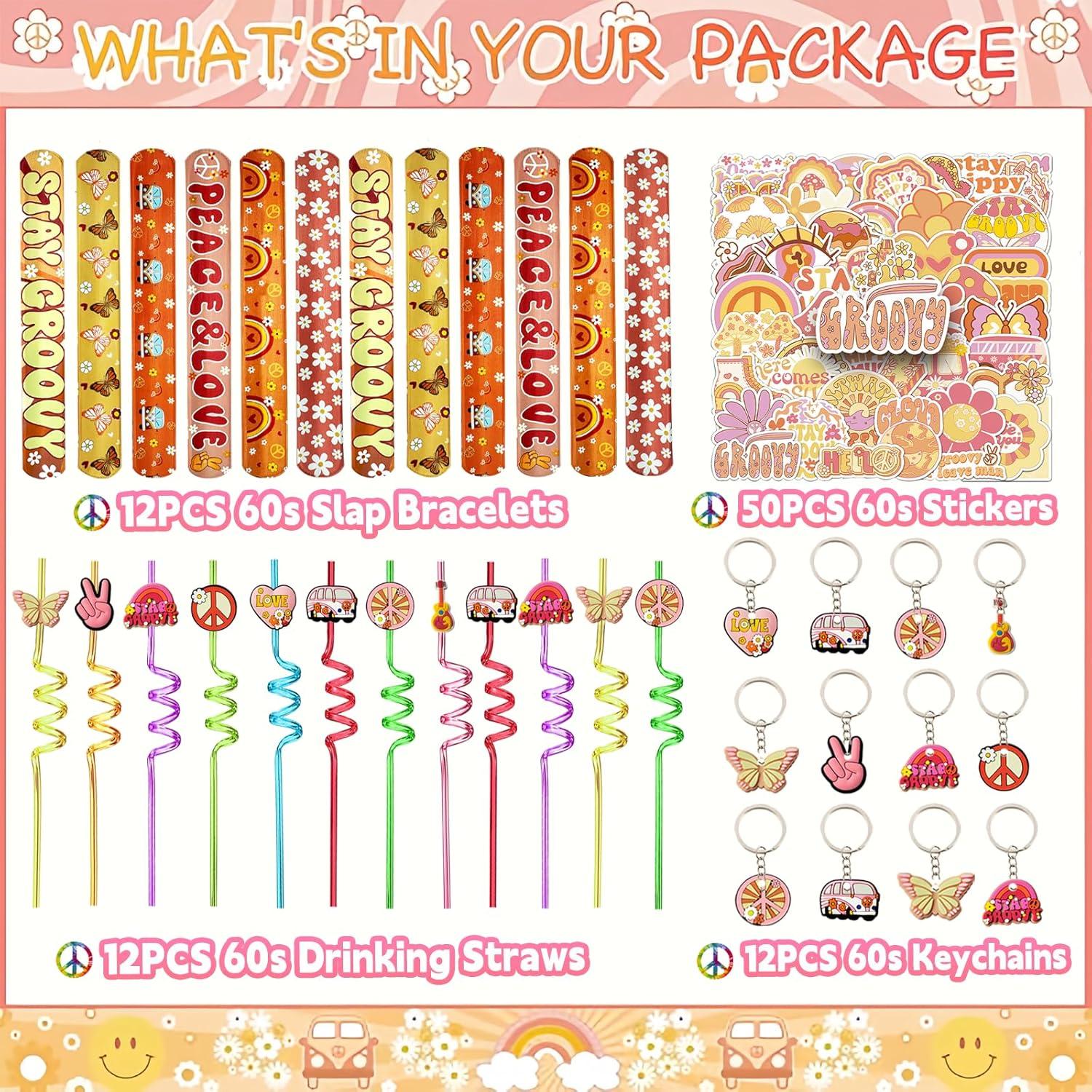 Set de 110PCS Favoritos de Fiesta Groovy Boho - Decoraciones Retro