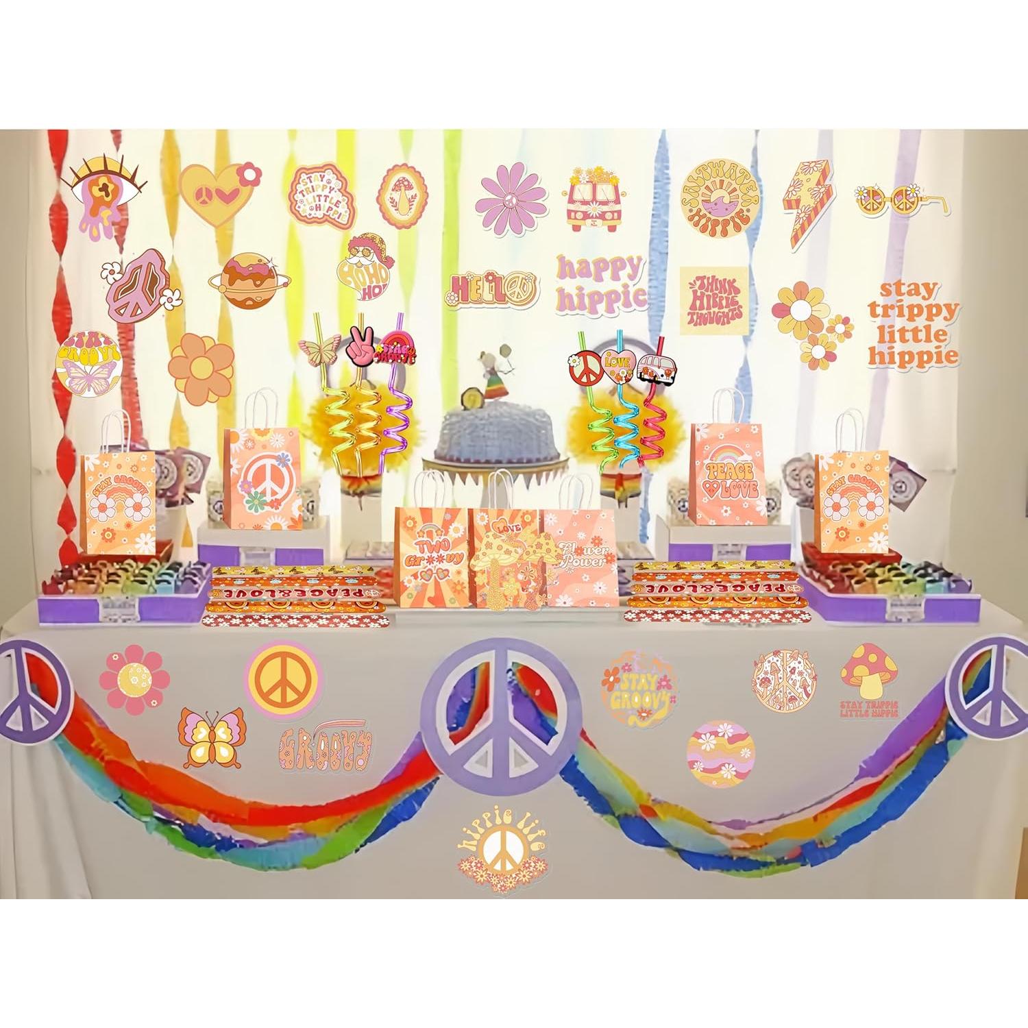 Set de 110PCS Favoritos de Fiesta Groovy Boho - Decoraciones Retro