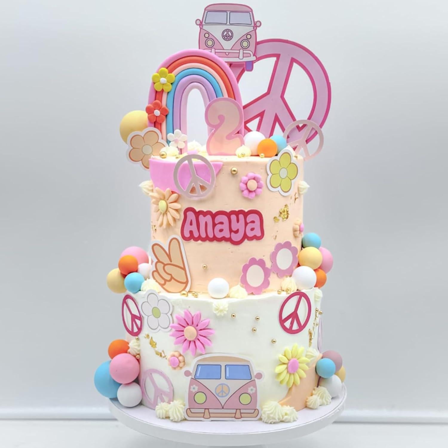 40 Adornos de Pastel Groovy Boho UFROMSKY - Arcoíris y Flores