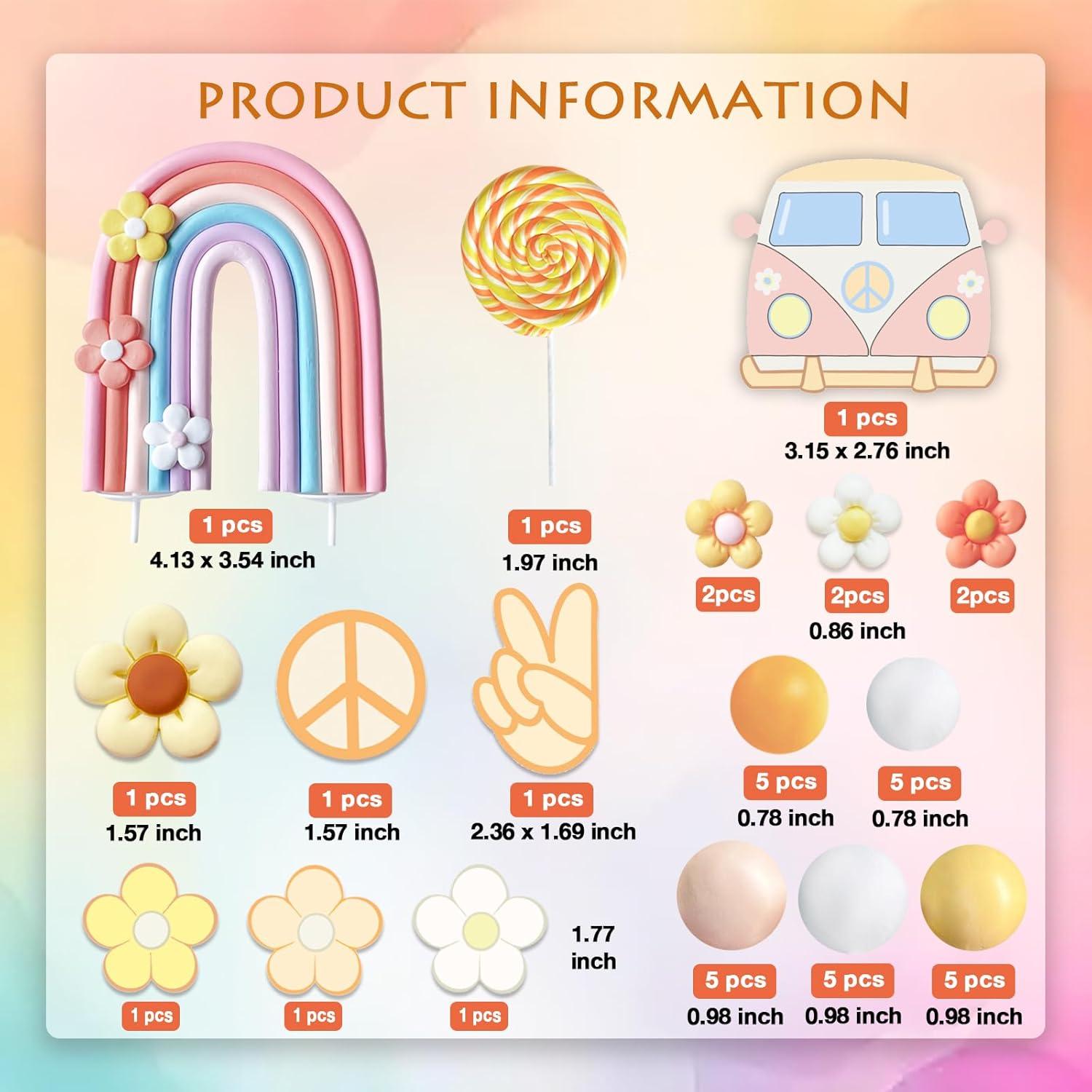 40 Adornos de Pastel Groovy Boho UFROMSKY - Arcoíris y Flores