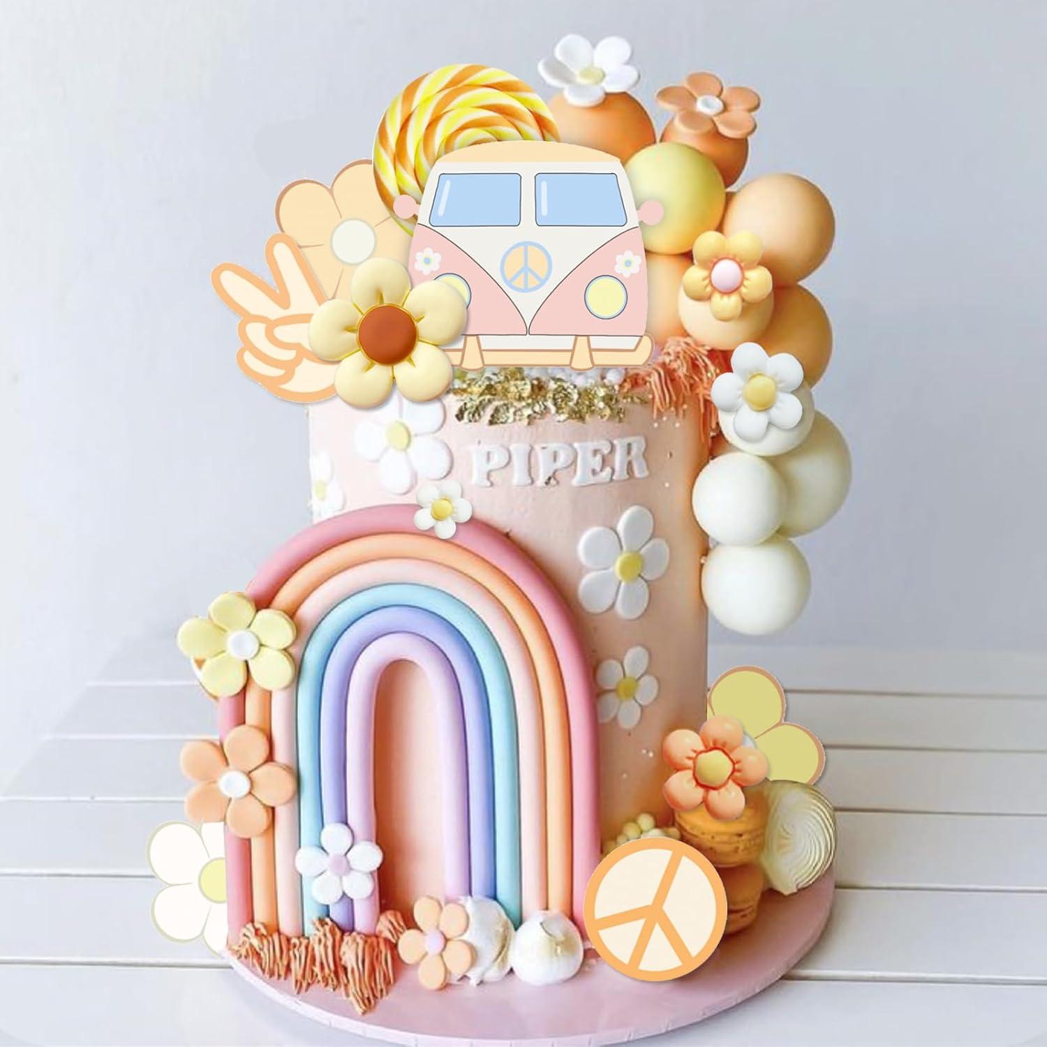 40 Adornos de Pastel Groovy Boho UFROMSKY - Arcoíris y Flores