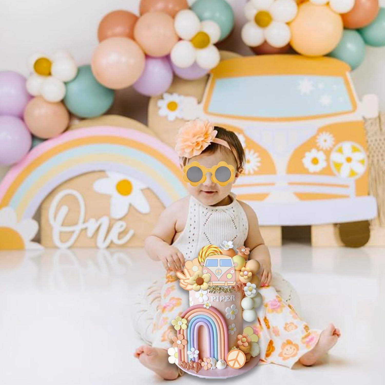 40 Adornos de Pastel Groovy Boho UFROMSKY - Arcoíris y Flores