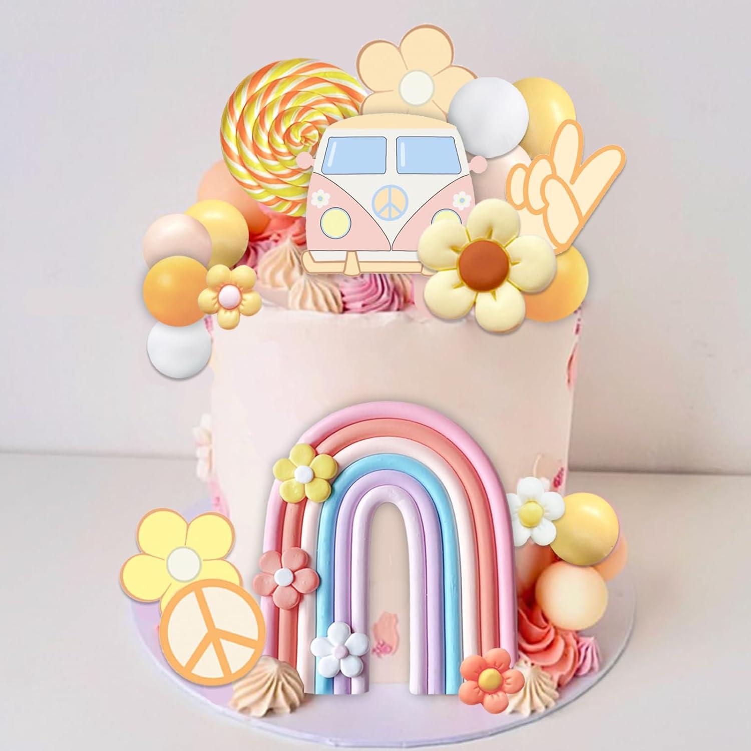 40 Adornos de Pastel Groovy Boho UFROMSKY - Arcoíris y Flores