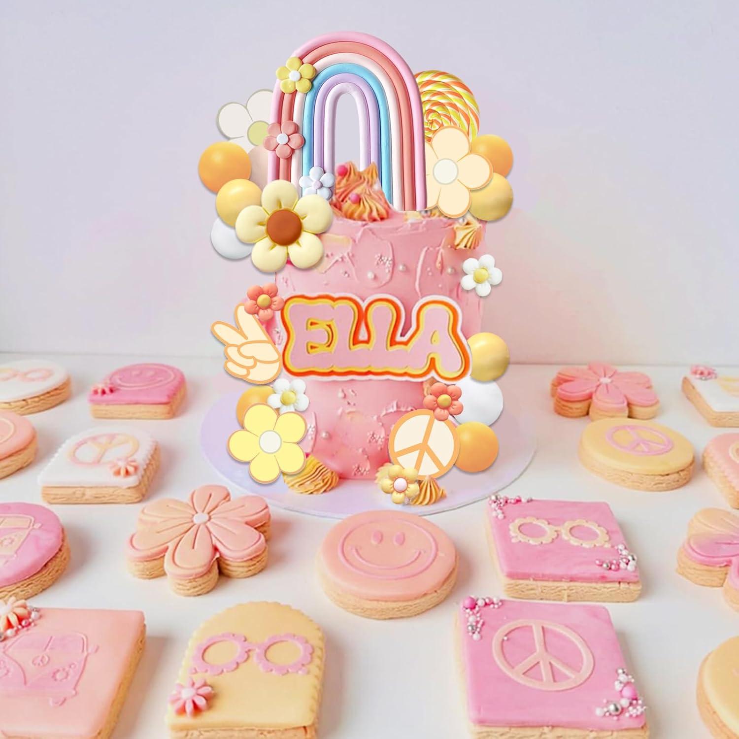 40 Adornos de Pastel Groovy Boho UFROMSKY - Arcoíris y Flores