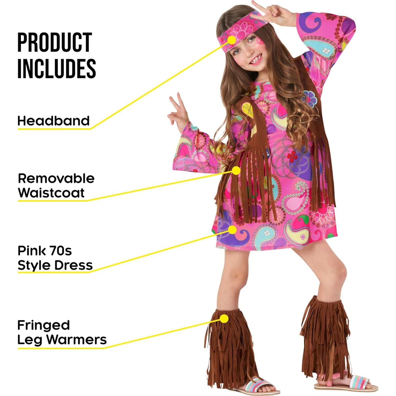 Disfraz Hippie para Niñas Morph - Conjunto 70s Mediano Rosa