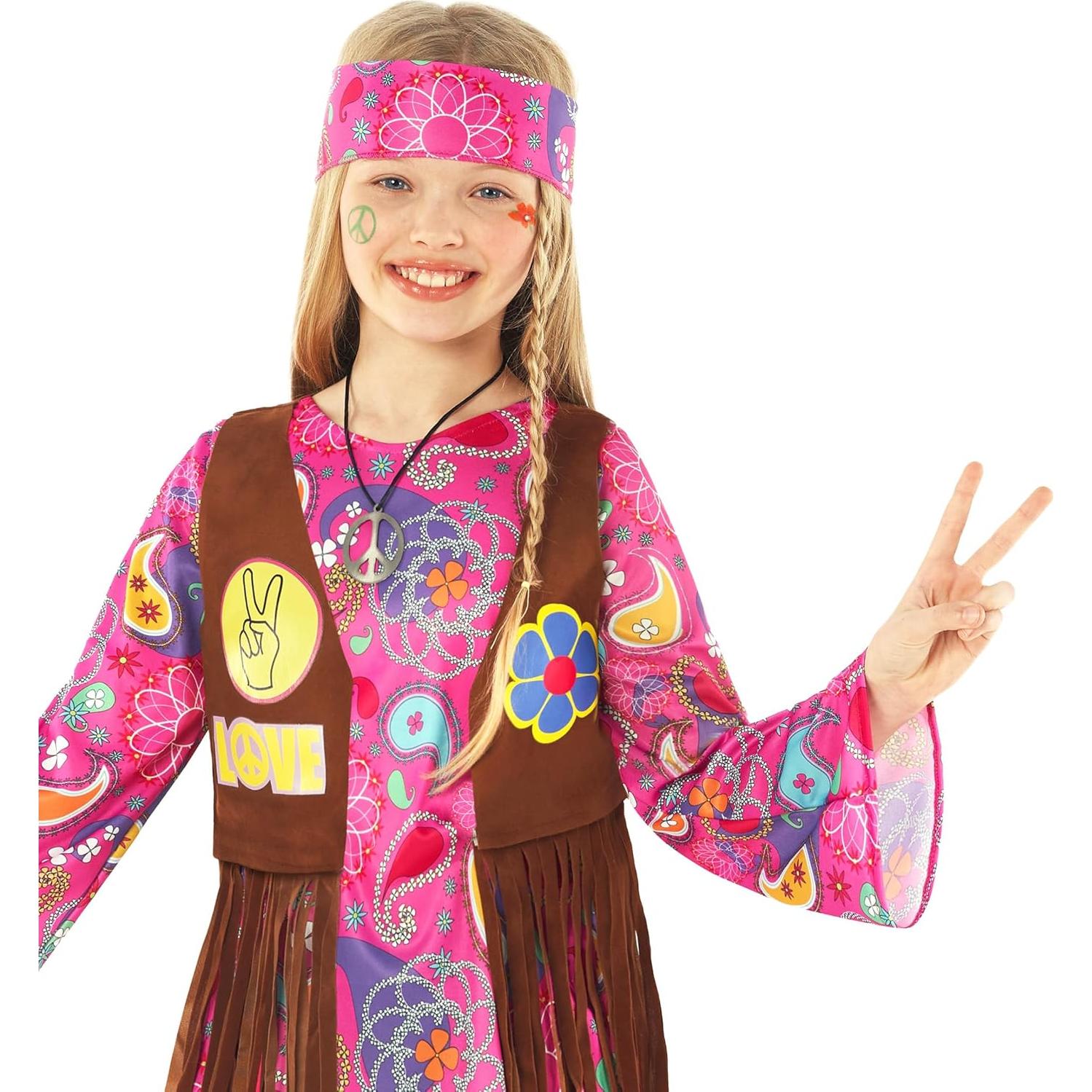 Disfraz Hippie para Niñas Morph - Conjunto 70s Mediano Rosa