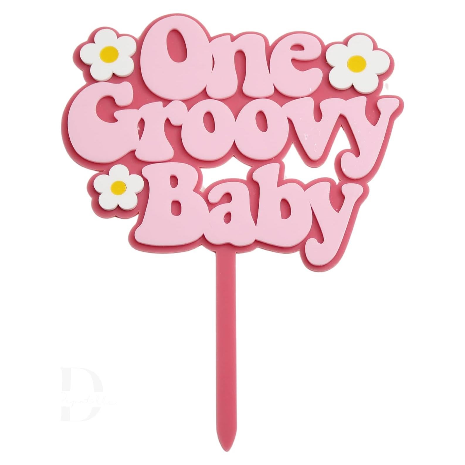 Cake Topper Acrílico Rosa Doble Capa Un Bebé Groovy 15cm