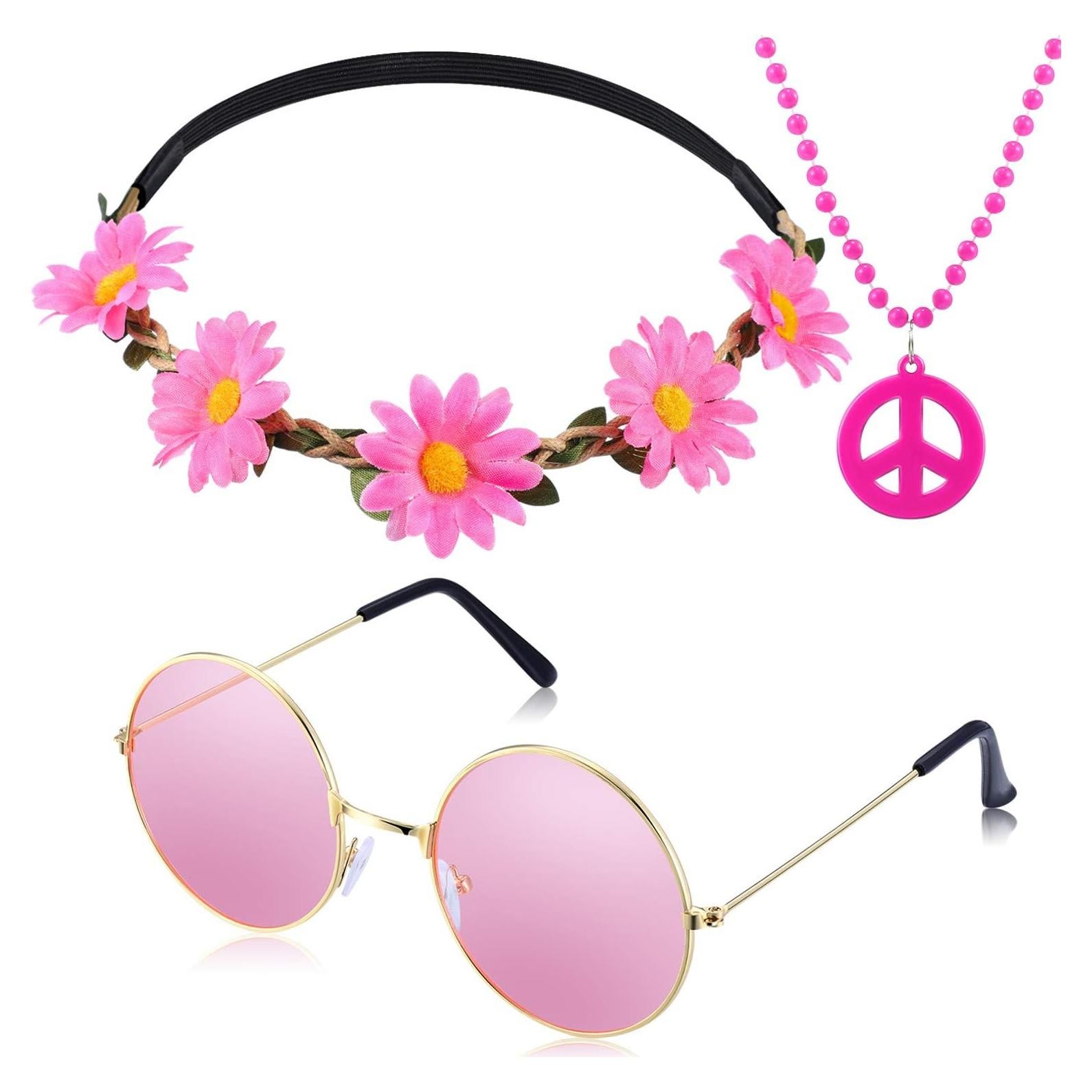 Conjunto de Accesorios Hippie Tatuo 3 Piezas Diadema Gafas Collar