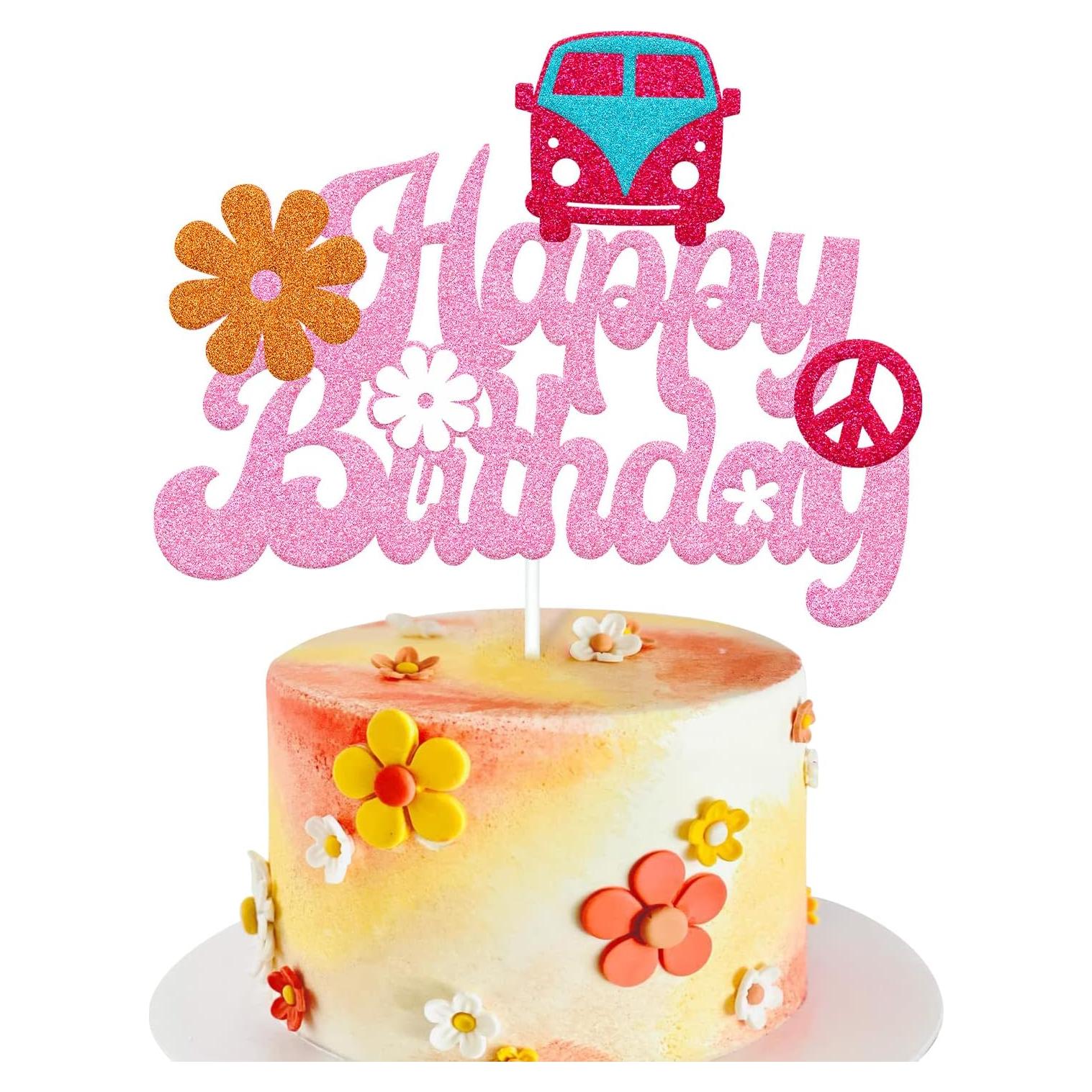 Topper de Pastel de Cumpleaños Groovy Feliz 17x13.2cm