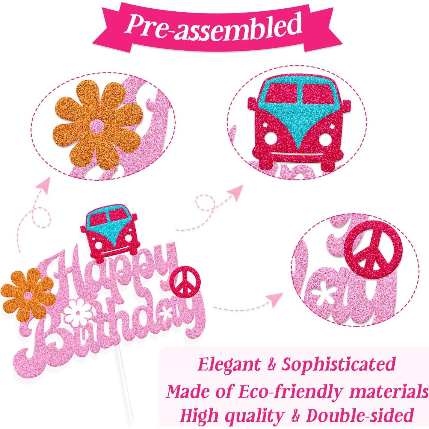 Topper de Pastel de Cumpleaños Groovy Feliz 17x13.2cm