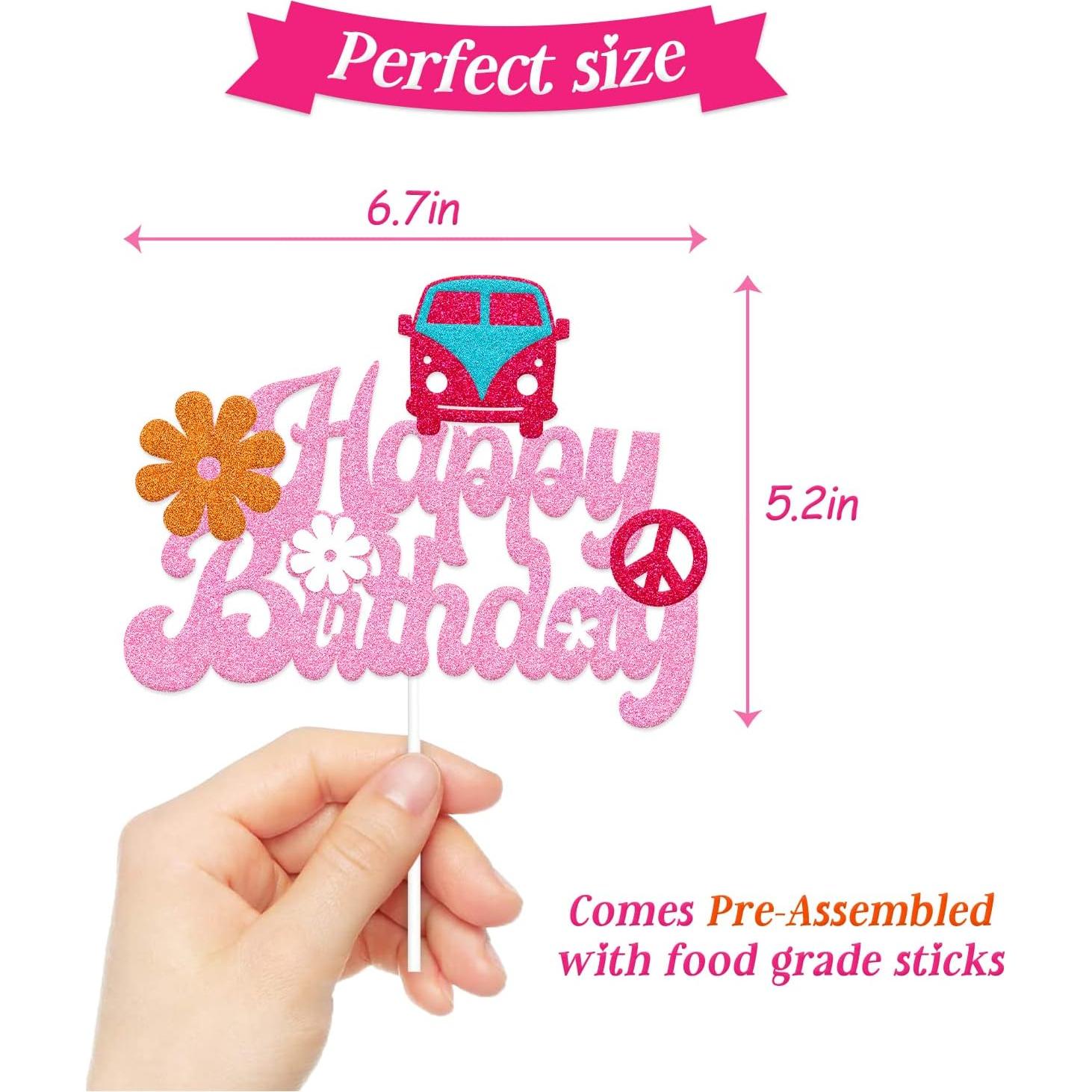 Topper de Pastel de Cumpleaños Groovy Feliz 17x13.2cm