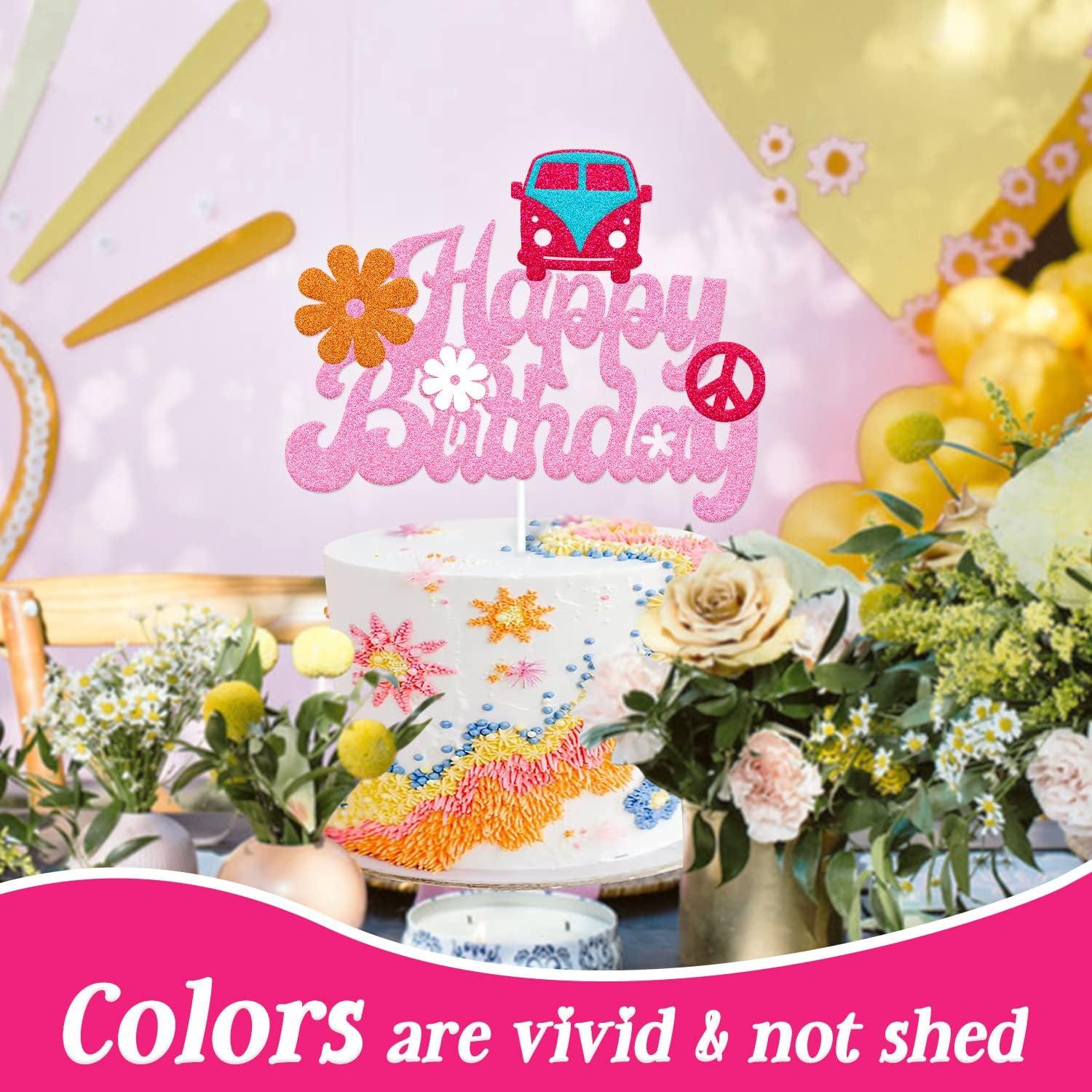 Topper de Pastel de Cumpleaños Groovy Feliz 17x13.2cm