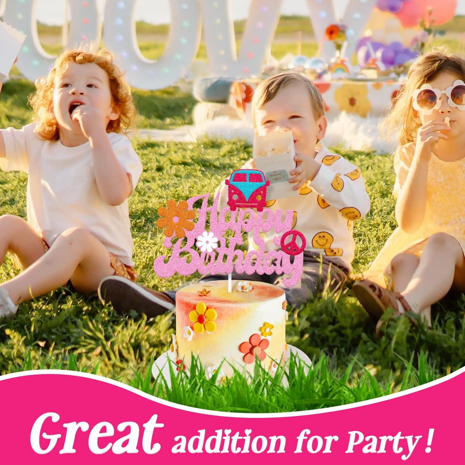 Topper de Pastel de Cumpleaños Groovy Feliz 17x13.2cm