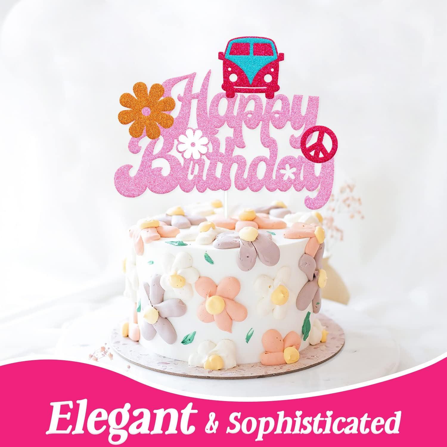 Topper de Pastel de Cumpleaños Groovy Feliz 17x13.2cm