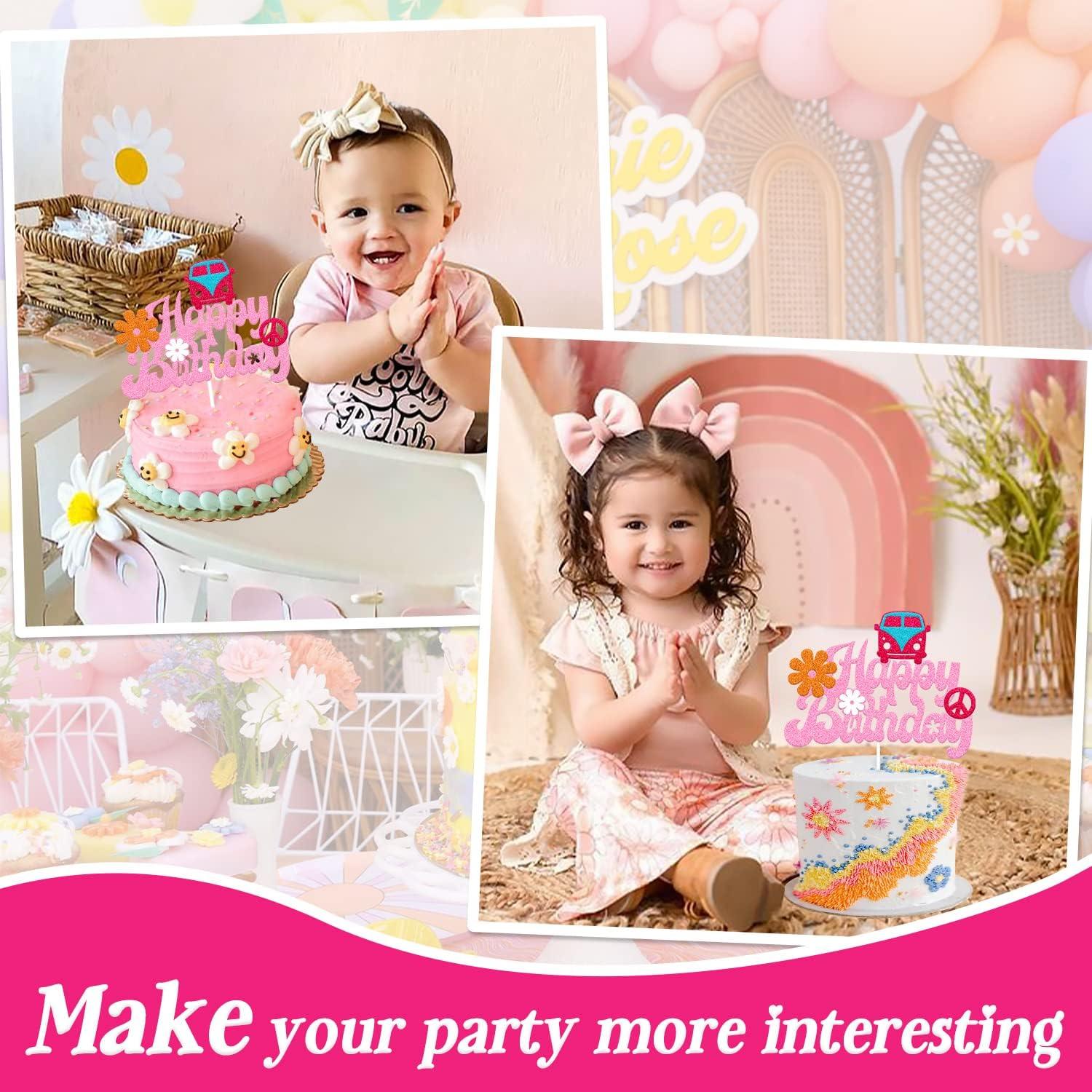 Topper de Pastel de Cumpleaños Groovy Feliz 17x13.2cm