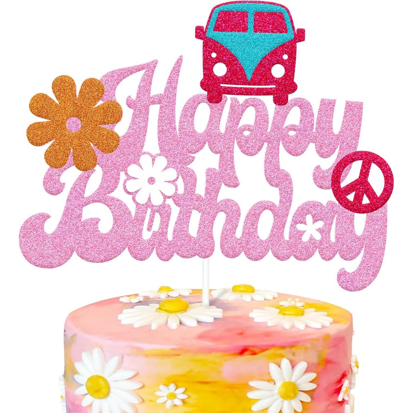 Topper de Pastel de Cumpleaños Groovy Feliz 17x13.2cm