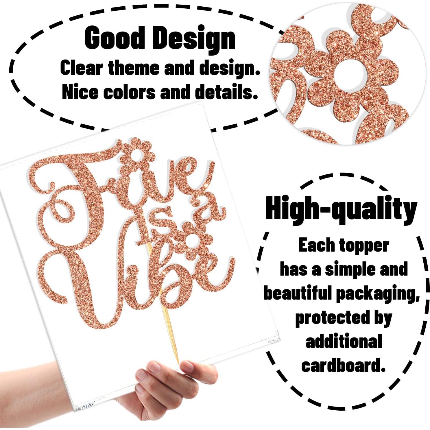 Cake Topper Cinco es una Vibración Aeryourtar 16x11 cm Rosa Oro