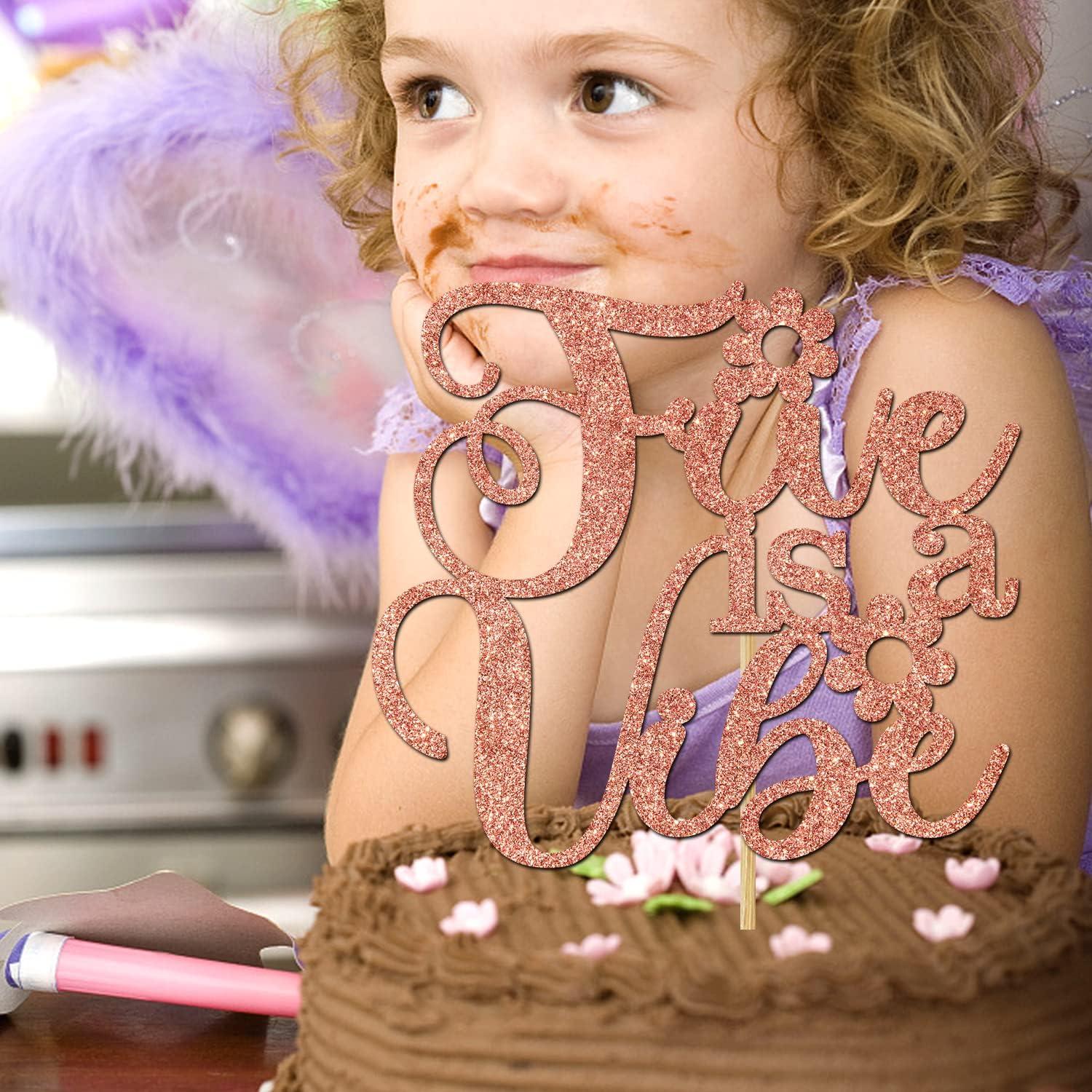 Cake Topper Cinco es una Vibración Aeryourtar 16x11 cm Rosa Oro