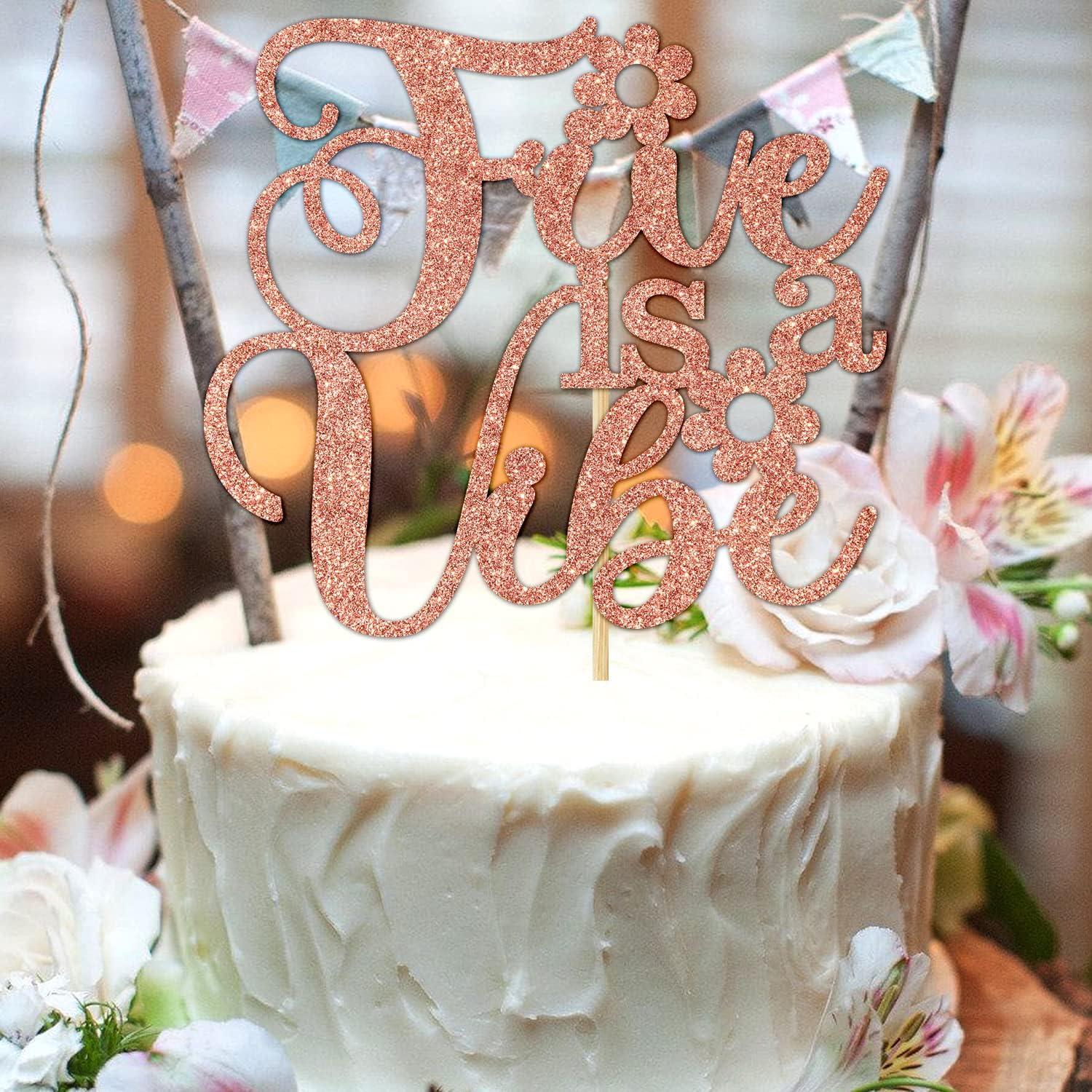 Cake Topper Cinco es una Vibración Aeryourtar 16x11 cm Rosa Oro