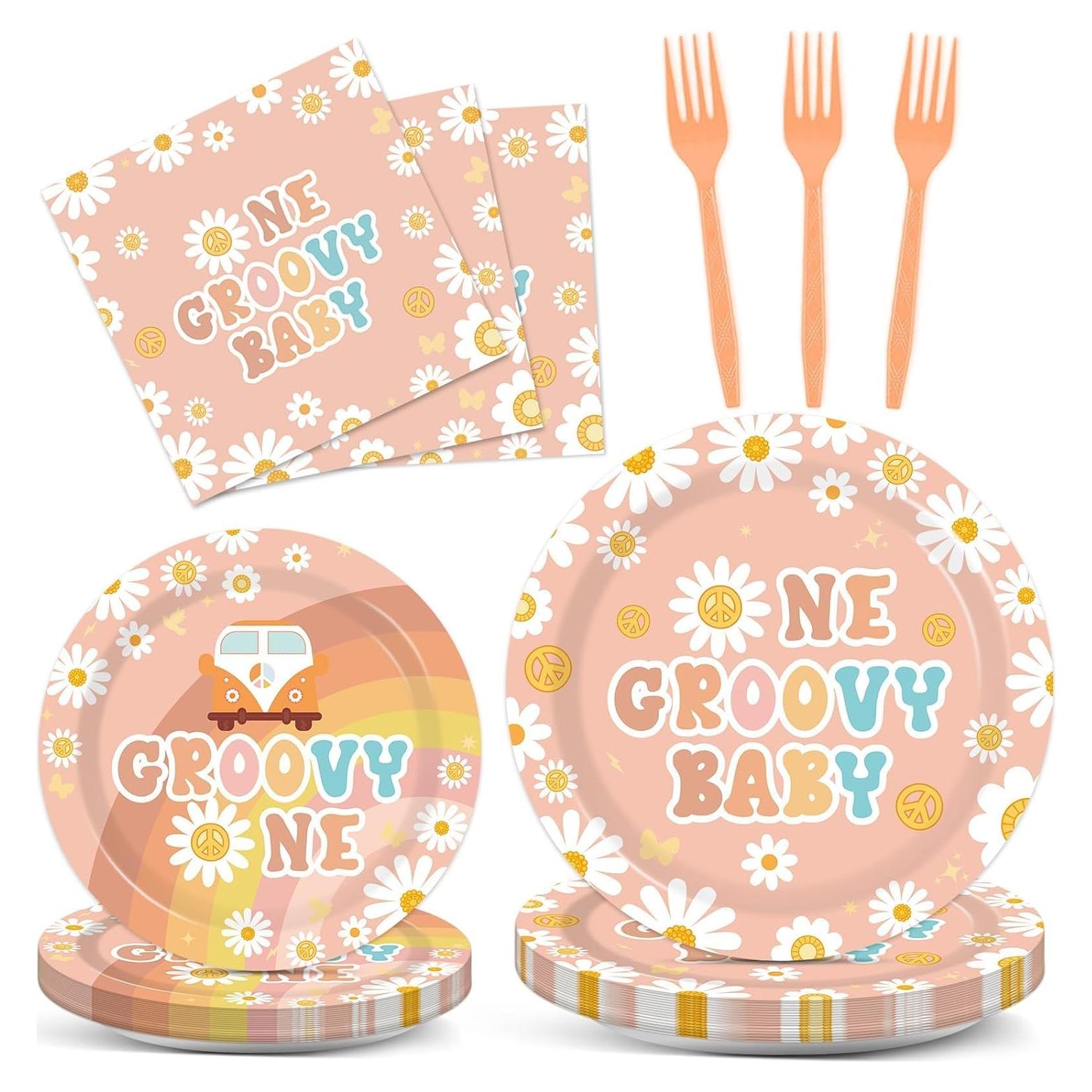 Decoraciones de Cumpleaños Groovy ZOIIWA 96 Piezas para 24 Invitados