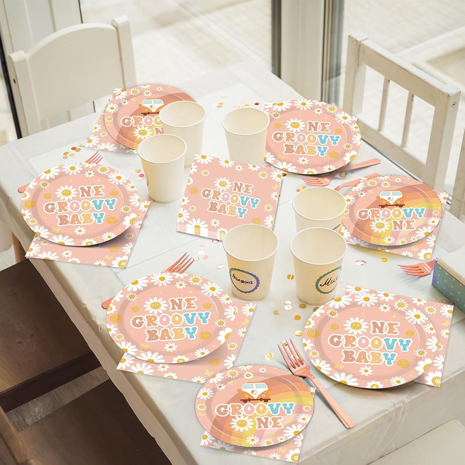 Decoraciones de Cumpleaños Groovy ZOIIWA 96 Piezas para 24 Invitados