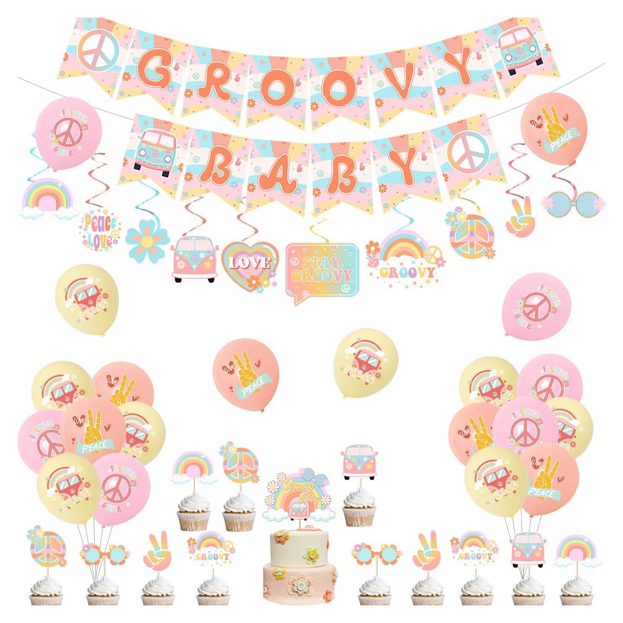 Decoración Baby Shower Cheereveal Groovy, Banner y Globos