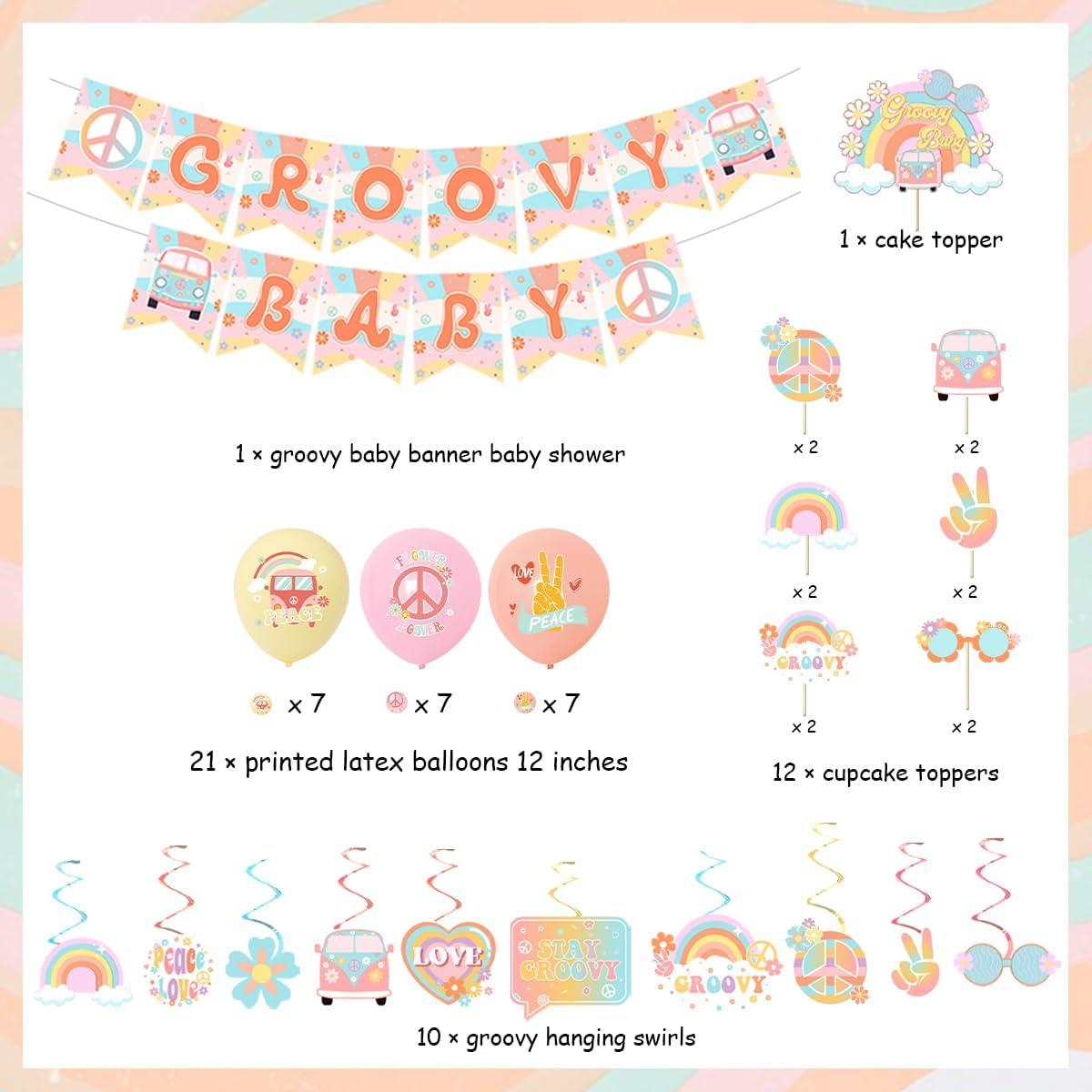 Decoración Baby Shower Cheereveal Groovy, Banner y Globos