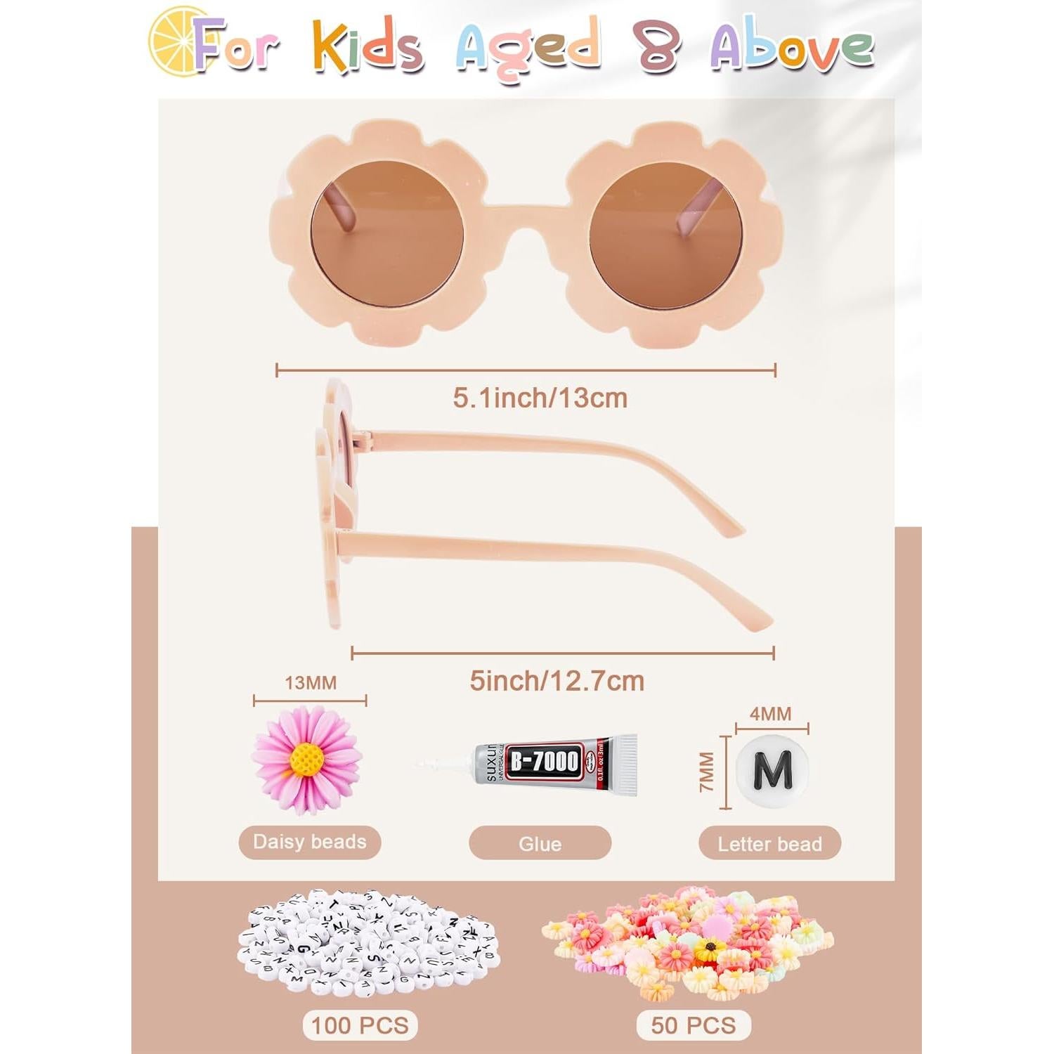 Dunzy Gafas de Sol Redondas de Flores DIY 14 Pcs para Niñas