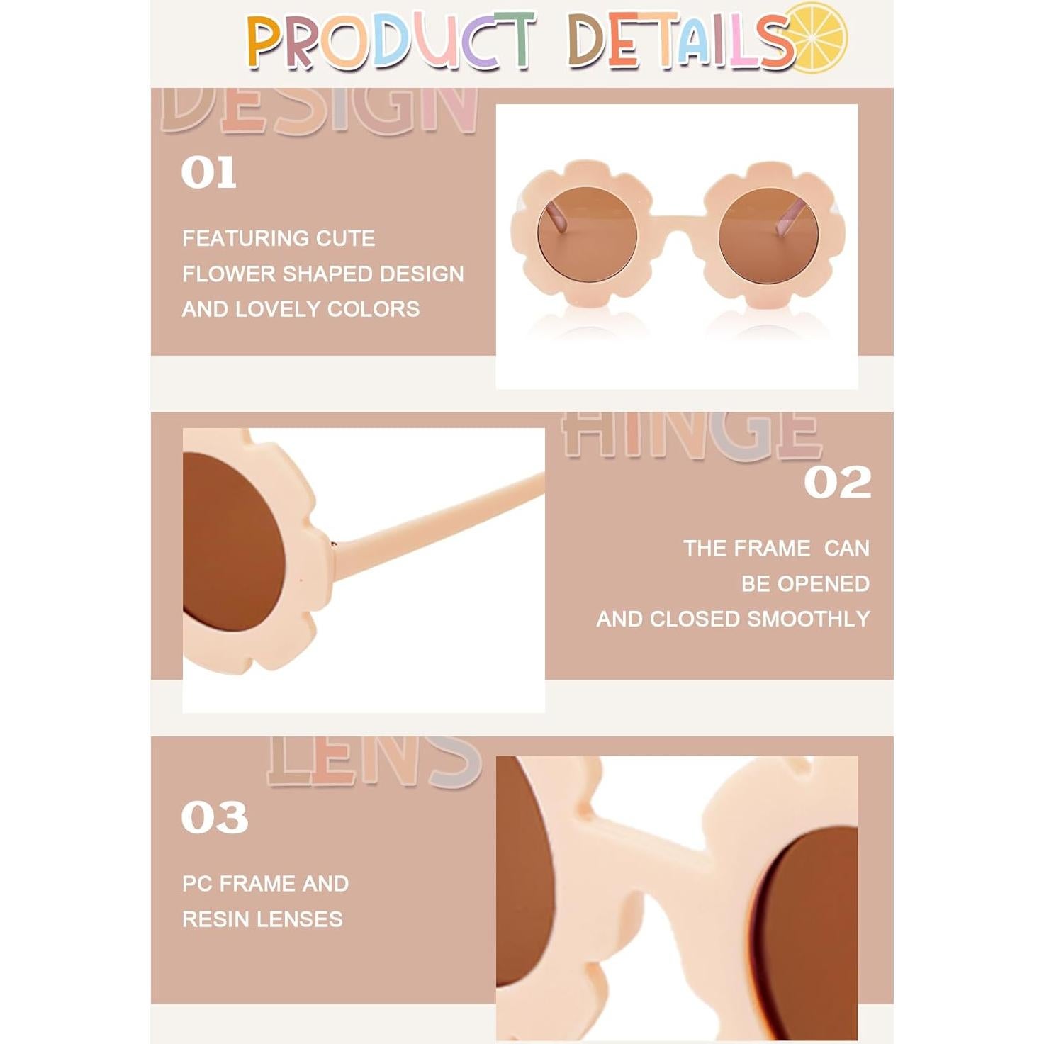 Dunzy Gafas de Sol Redondas de Flores DIY 14 Pcs para Niñas